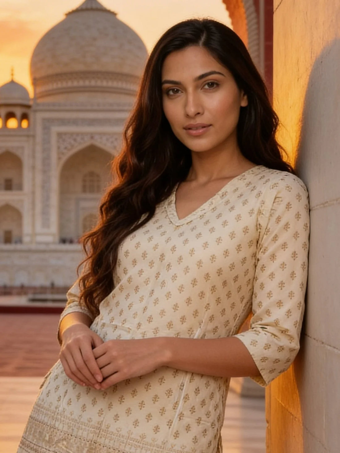 Buy Rayon Printed Straight Knee Length Kurta-Cream