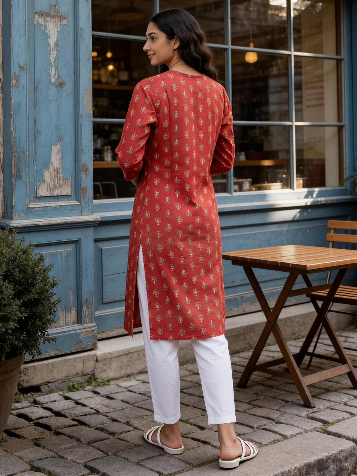 Rayon Printed Straight Knee Length Kurta