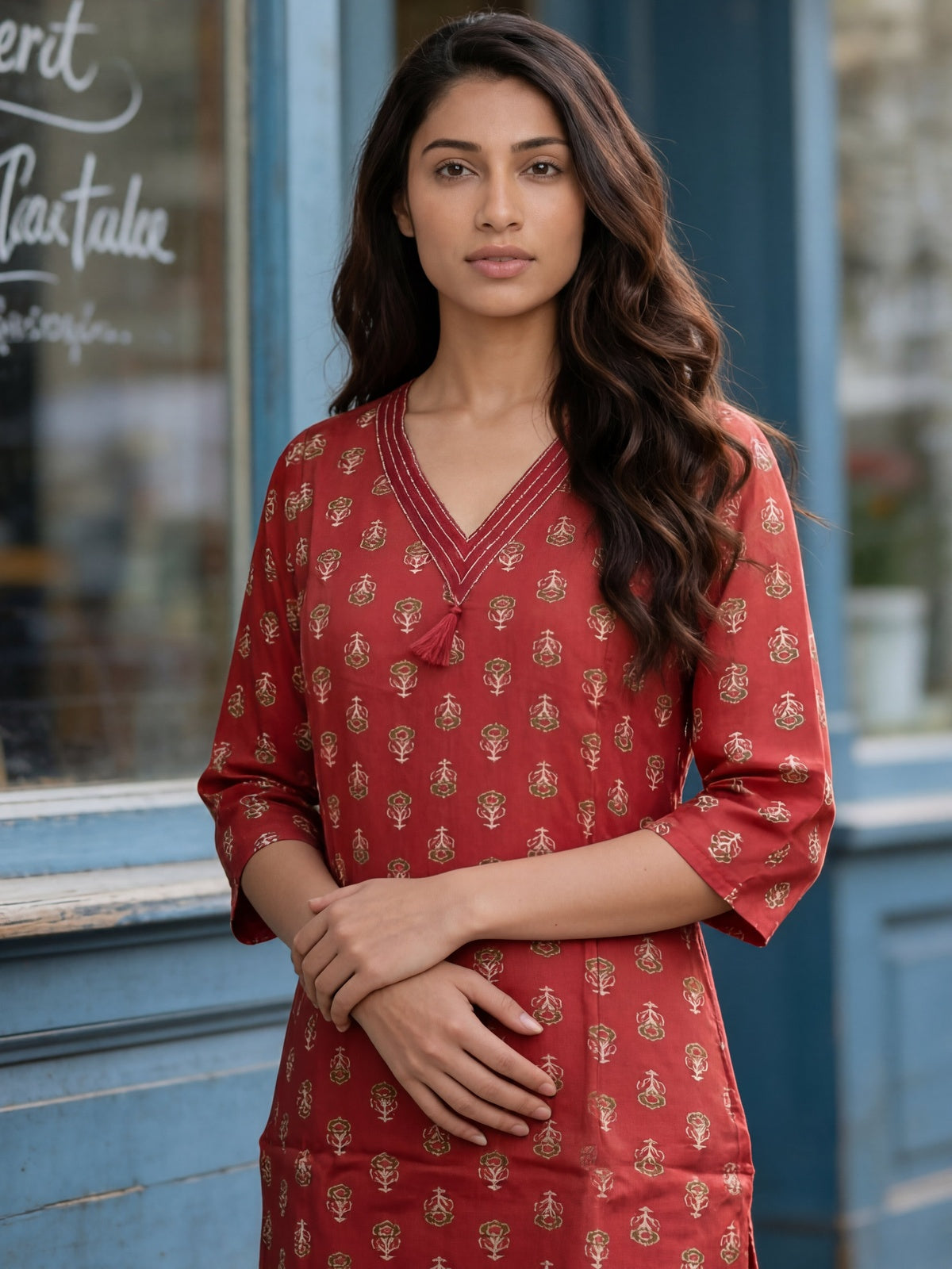 Rayon Printed Straight Knee Length Kurta