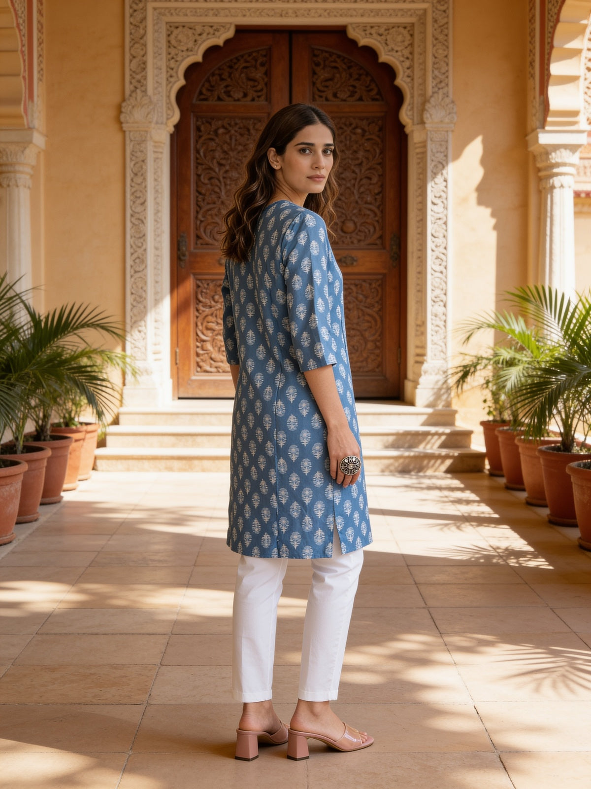 Rayon Printed Straight Knee Length Kurta