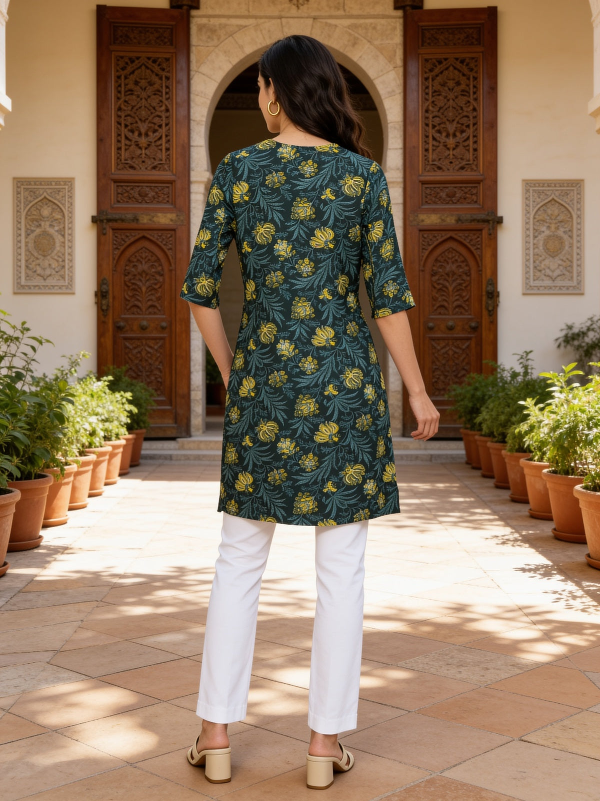 Rayon Printed Straight Knee Length Kurta