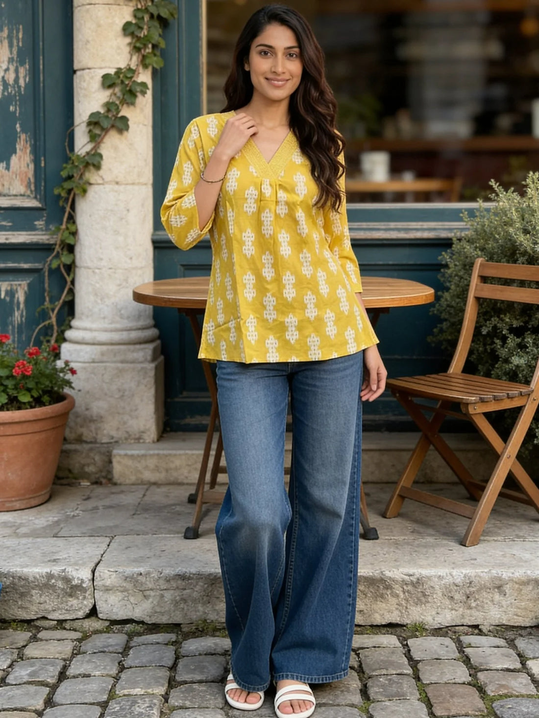 Buy Rayon Embroidered A-line Short Length Short Kurta-Yellow