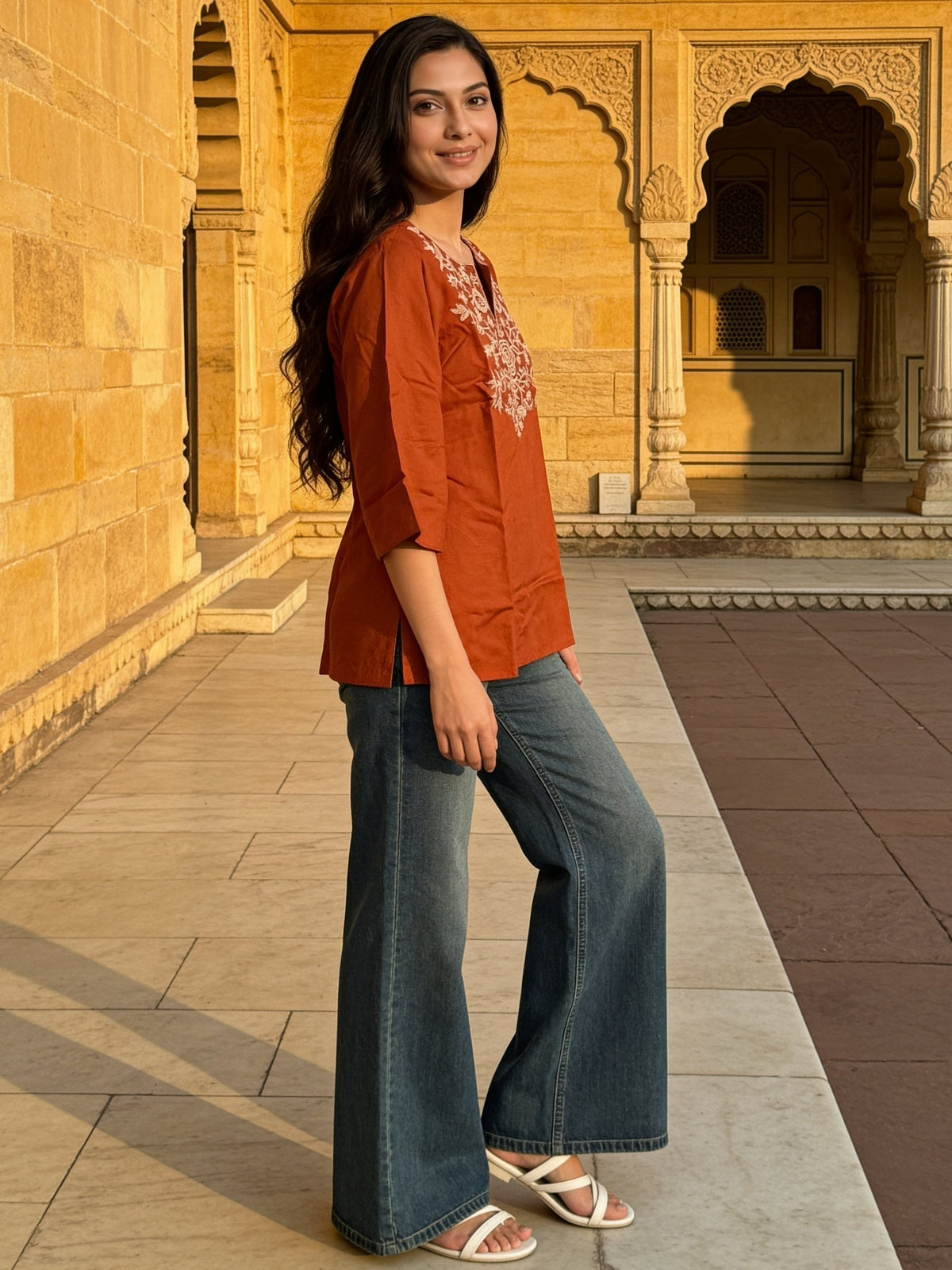 Rayon Embroidered Straight Short Length Short Kurta