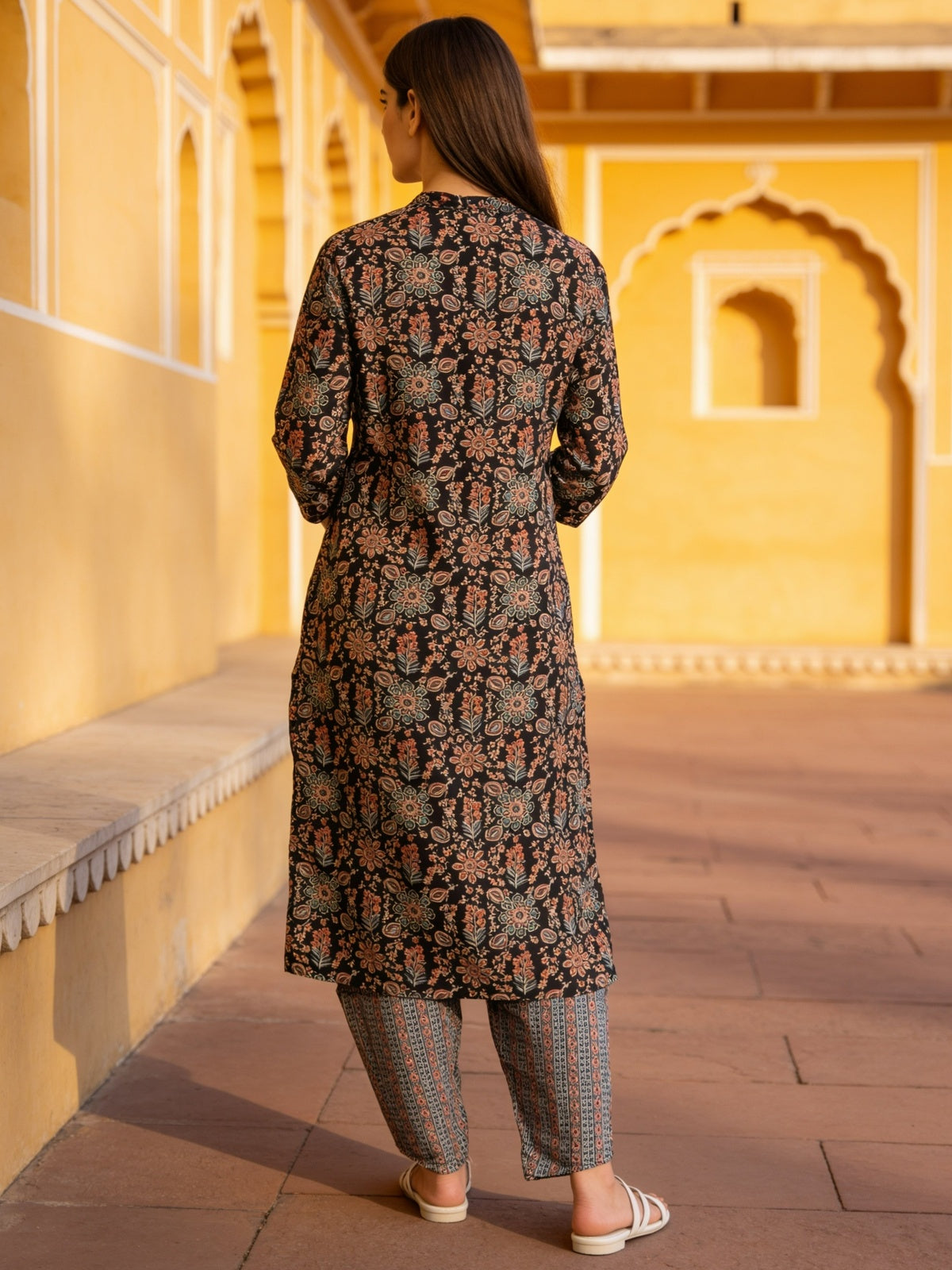 Poly Viscose Printed Straight Calf Length Kurta With Pant and Dupatta