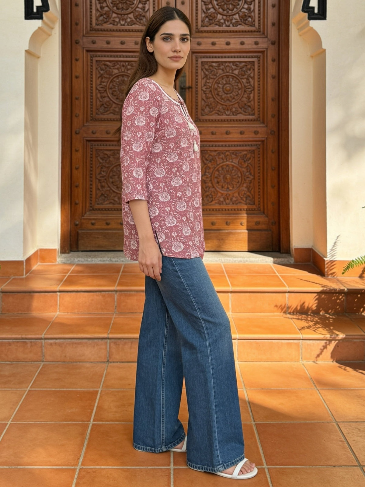 Rayon Printed A-Line Short Length Short Kurta