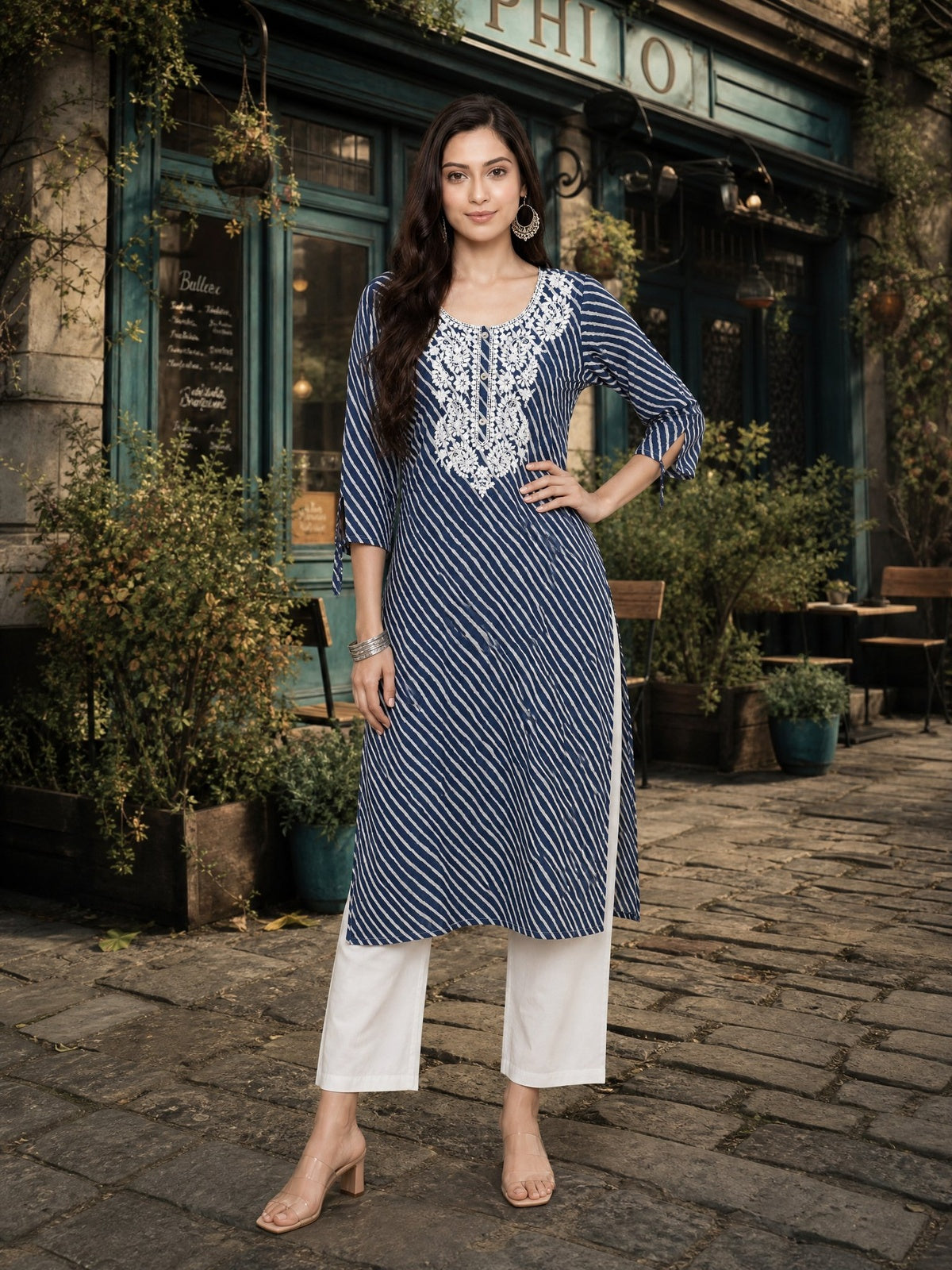 Cotton Embroidered Straight Calf Length Kurta