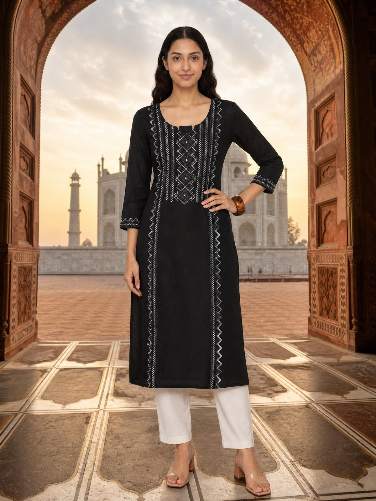 Rayon Embroidered Straight Calf Length Kurta