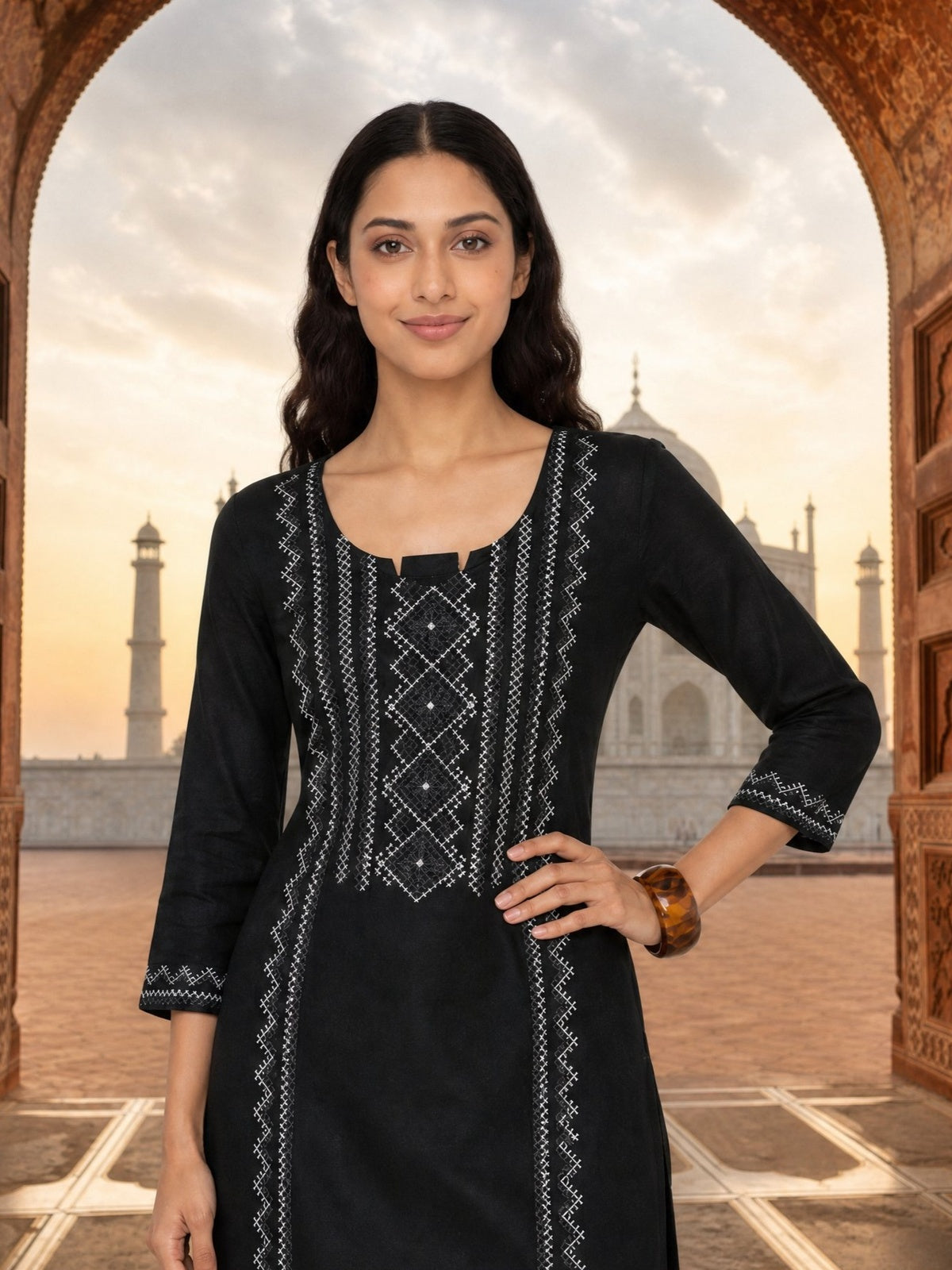 Rayon Embroidered Straight Calf Length Kurta