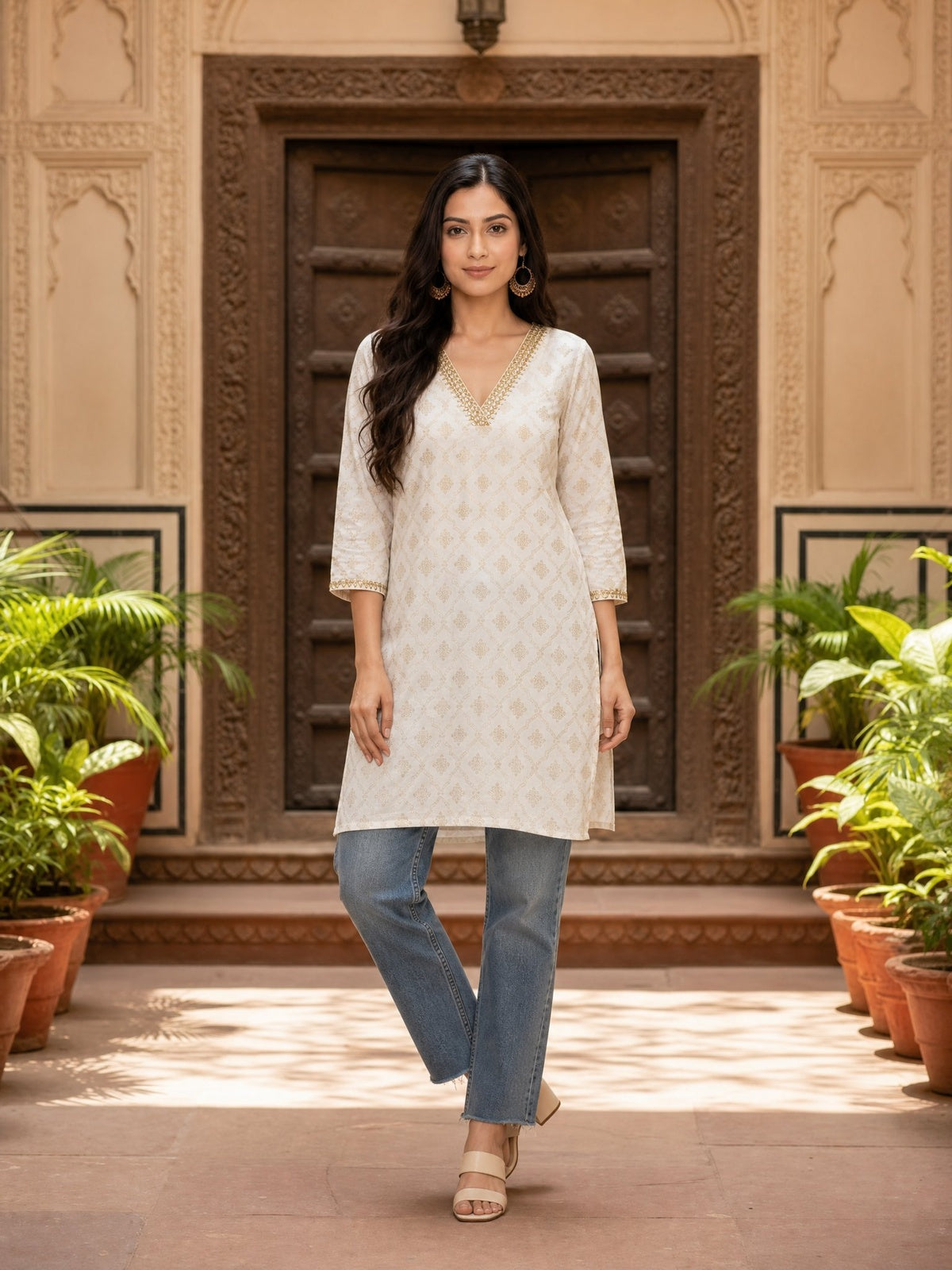Rayon Embroidered Straight Calf Length Kurta