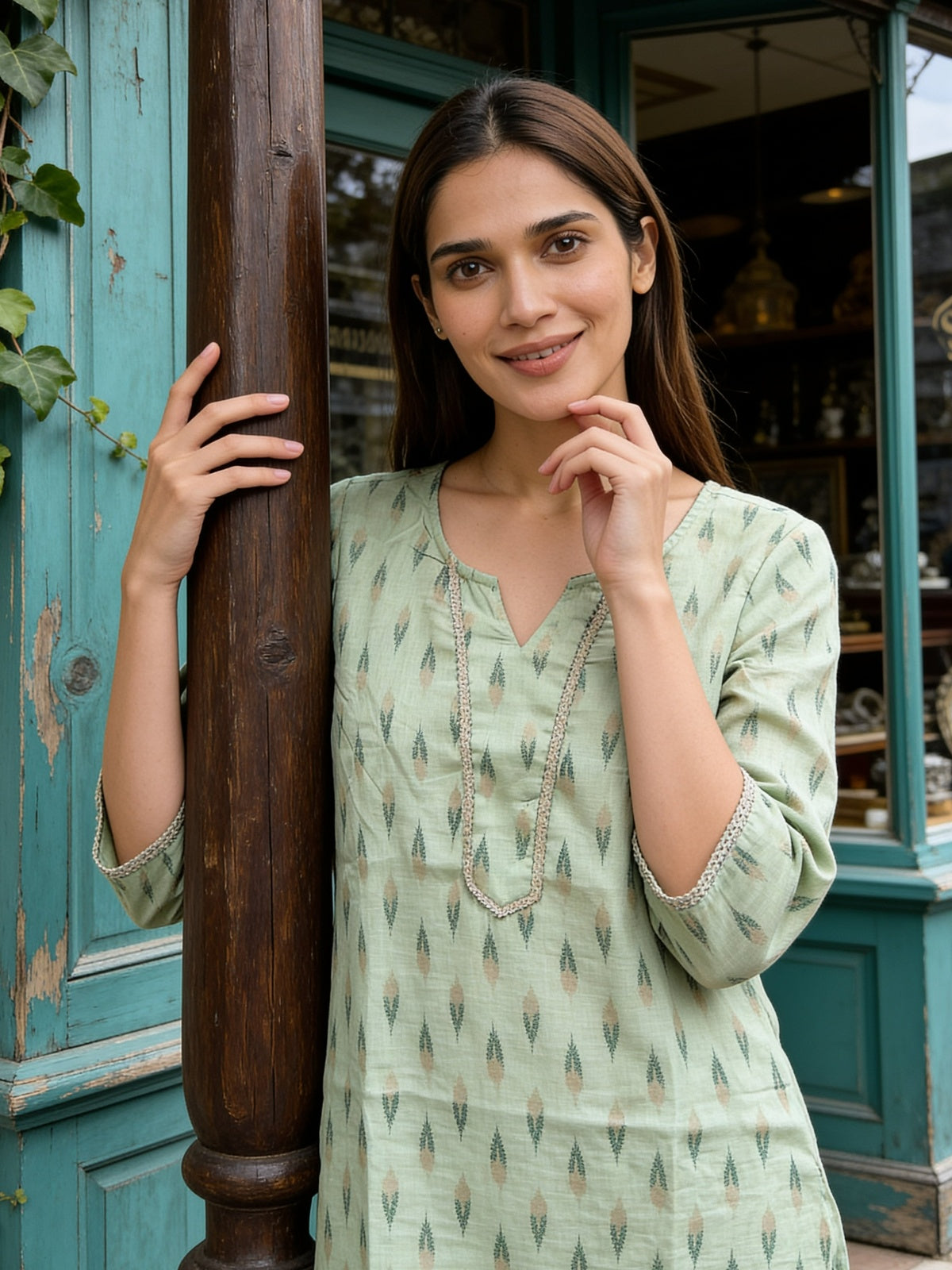 Cotton Printed Straight Knee Length Kurta