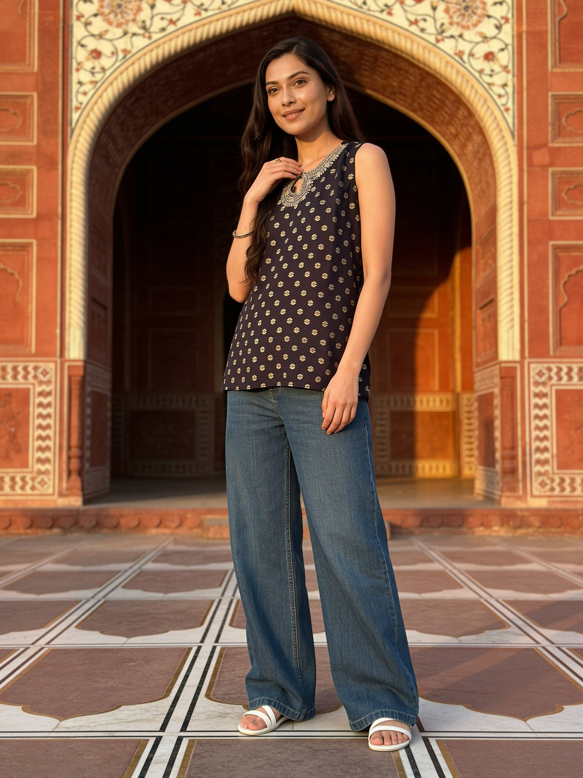 Rayon Printed Straight Short Length Short Kurta