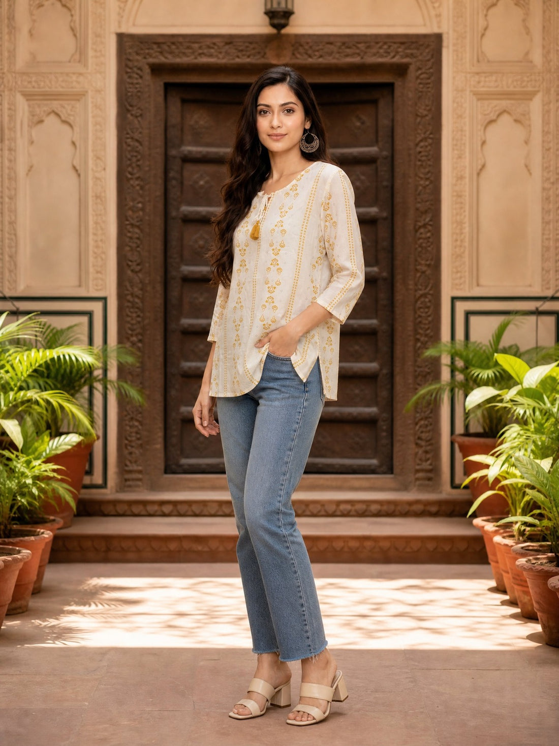 Buy Rayon Printed Straight Short Length Short Kurta-Mustard