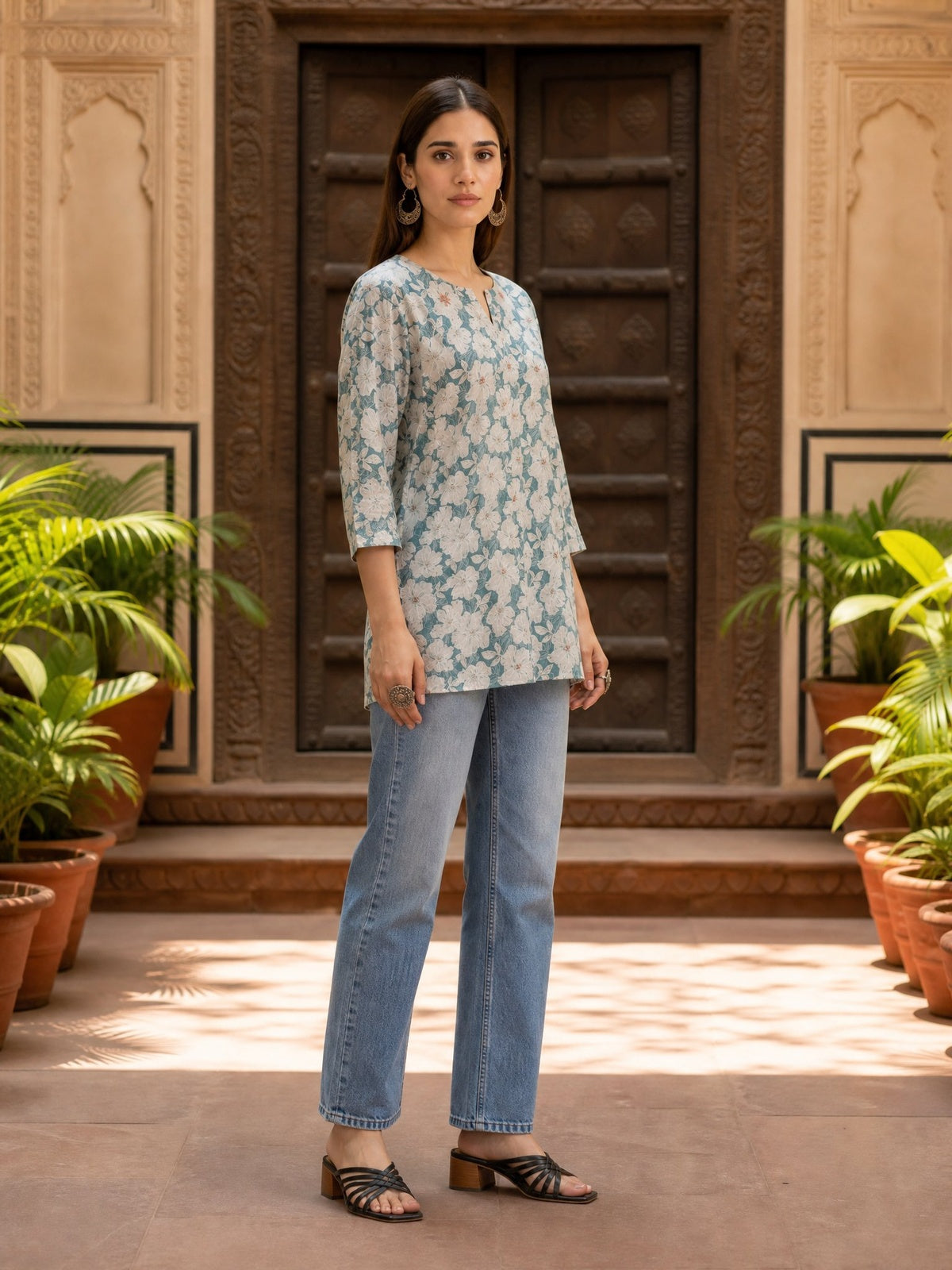 Cotton Printed Straight Short Length Short Kurta