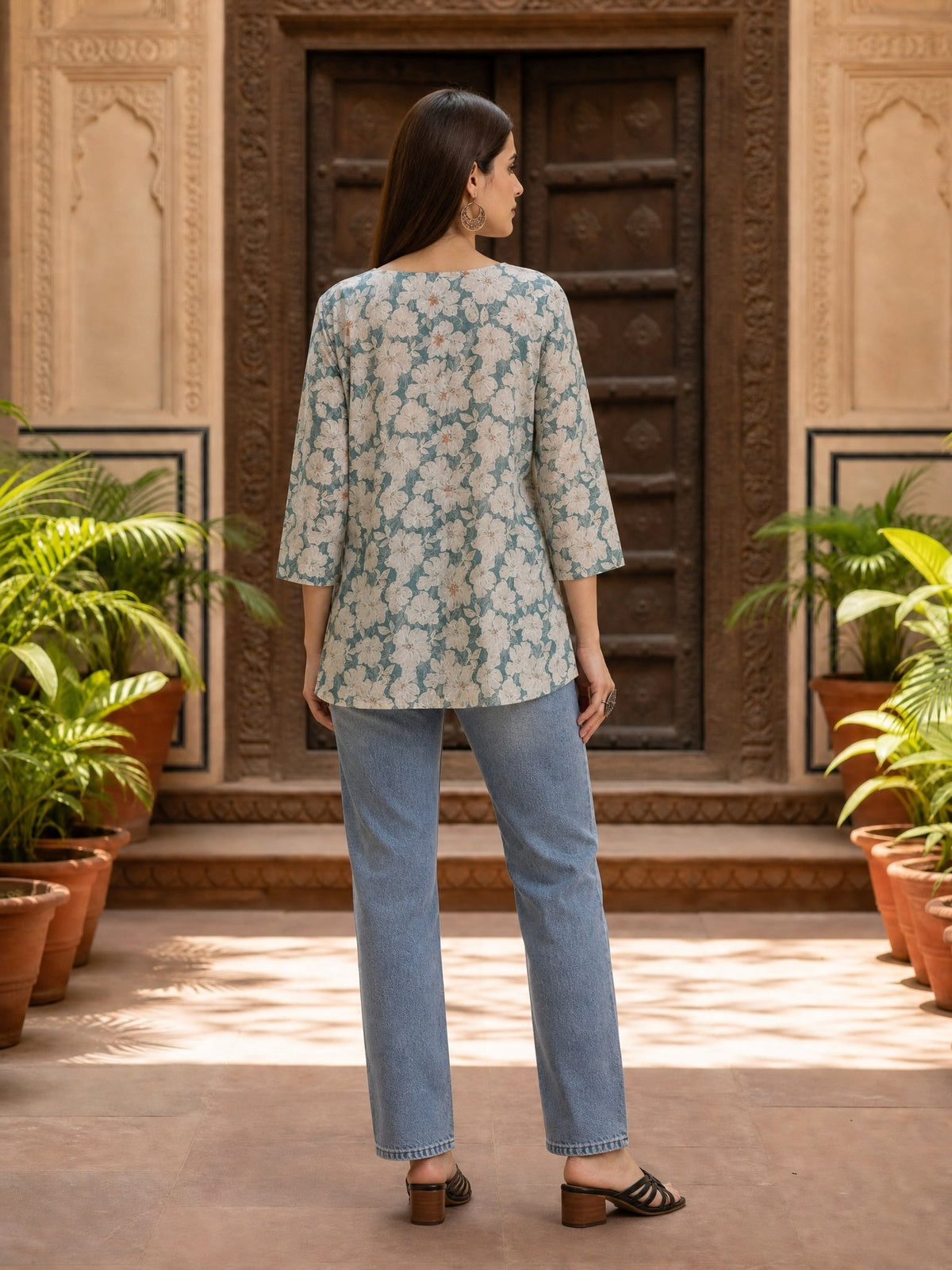 Cotton Printed Straight Short Length Short Kurta