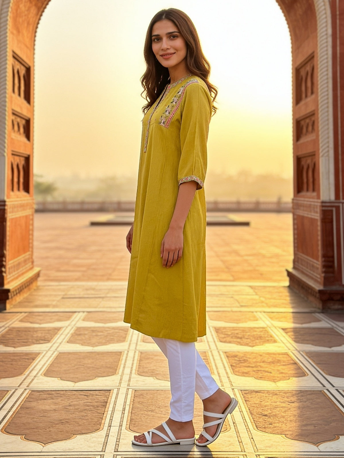 Viscose Embroidered Flared Calf Length Dress