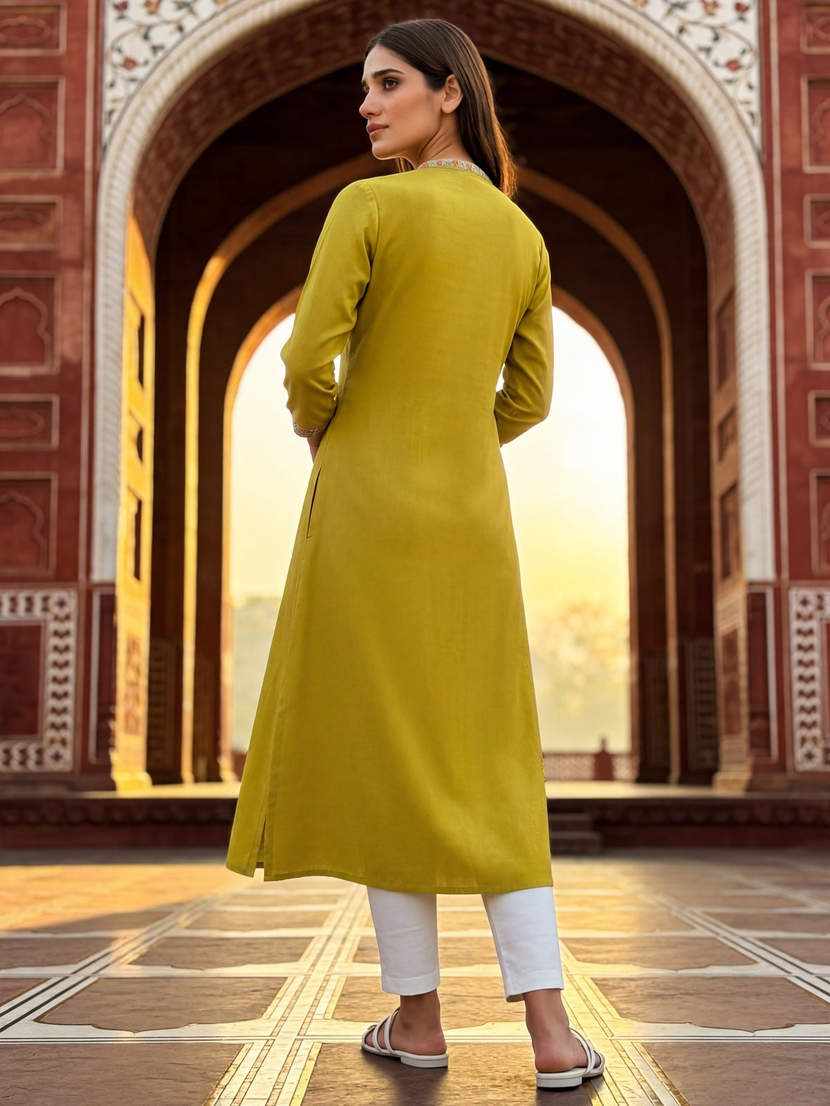 Viscose Embroidered Flared Calf Length Dress
