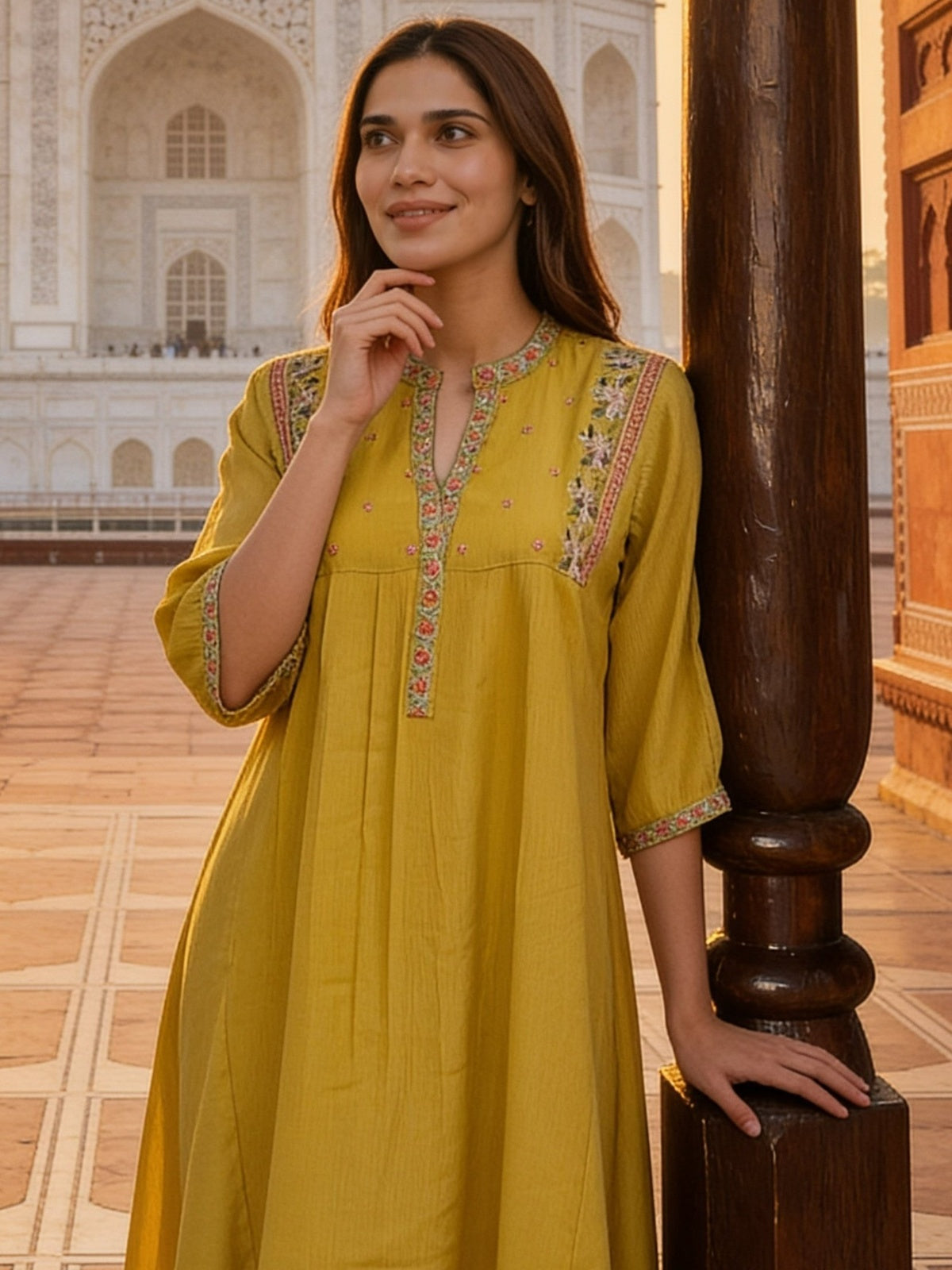 Viscose Embroidered Flared Calf Length Dress