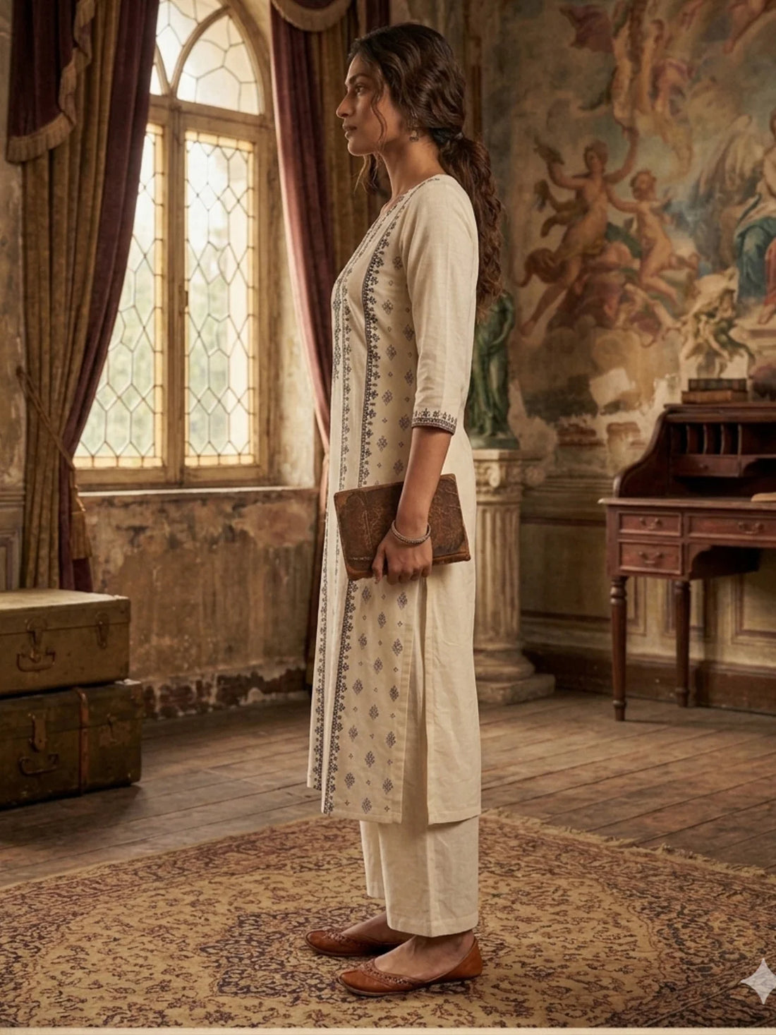 Buy Poly Viscose Embroidered Straight Calf Length Kurta-White