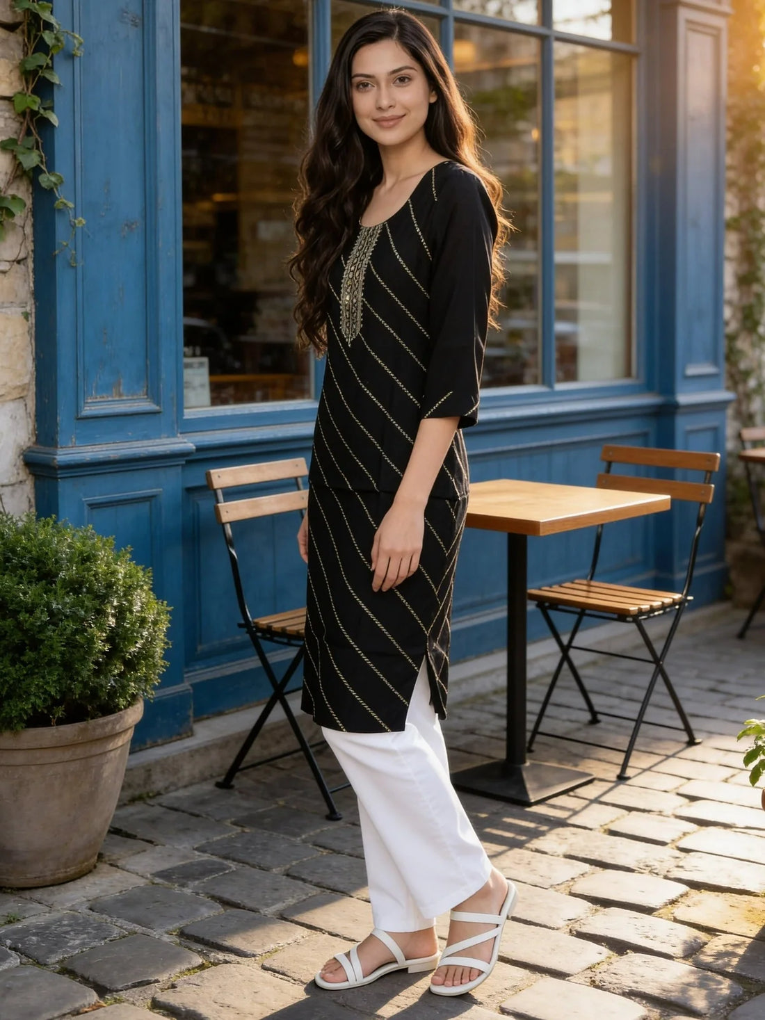 Buy Black Poly Viscose Embroidered Straight Calf Length Kurta-Black