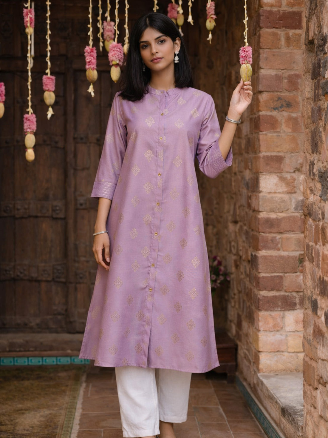Buy Poly Viscose Printed Straight Calf Length Kurta-Mauve