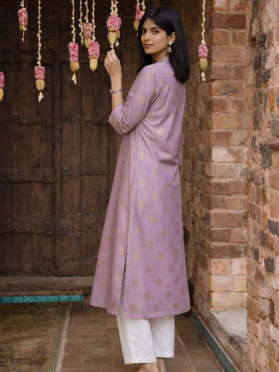 Buy Poly Viscose Printed Straight Calf Length Kurta-Mauve