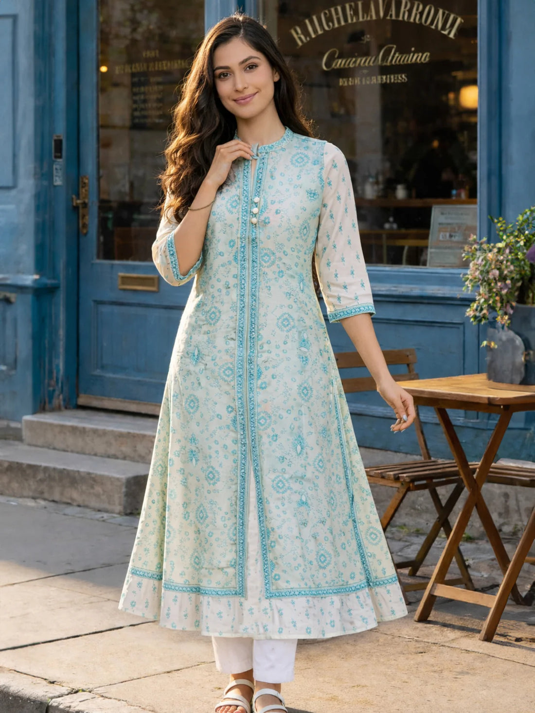 Buy Chanderi Printed Layered Calf Length Kurta-White