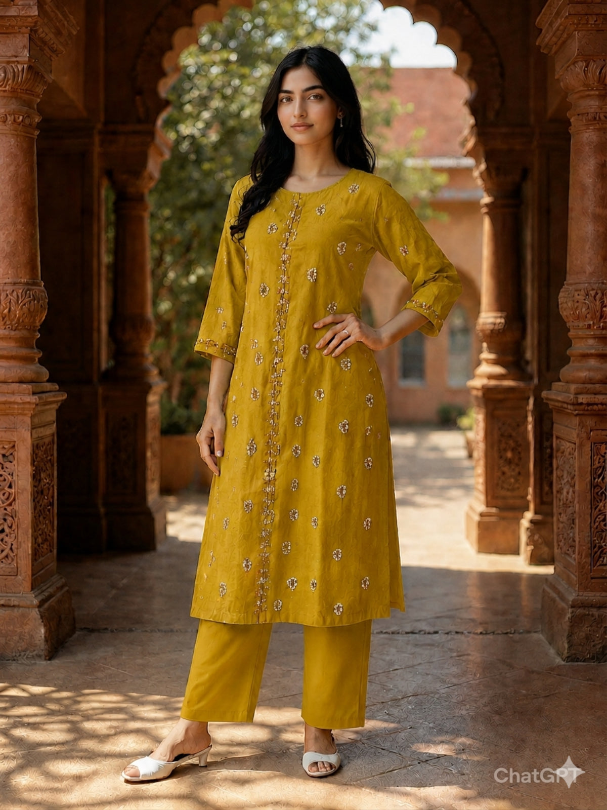 Poly Viscose Embroidered Straight Calf Length Kurta With Pant
