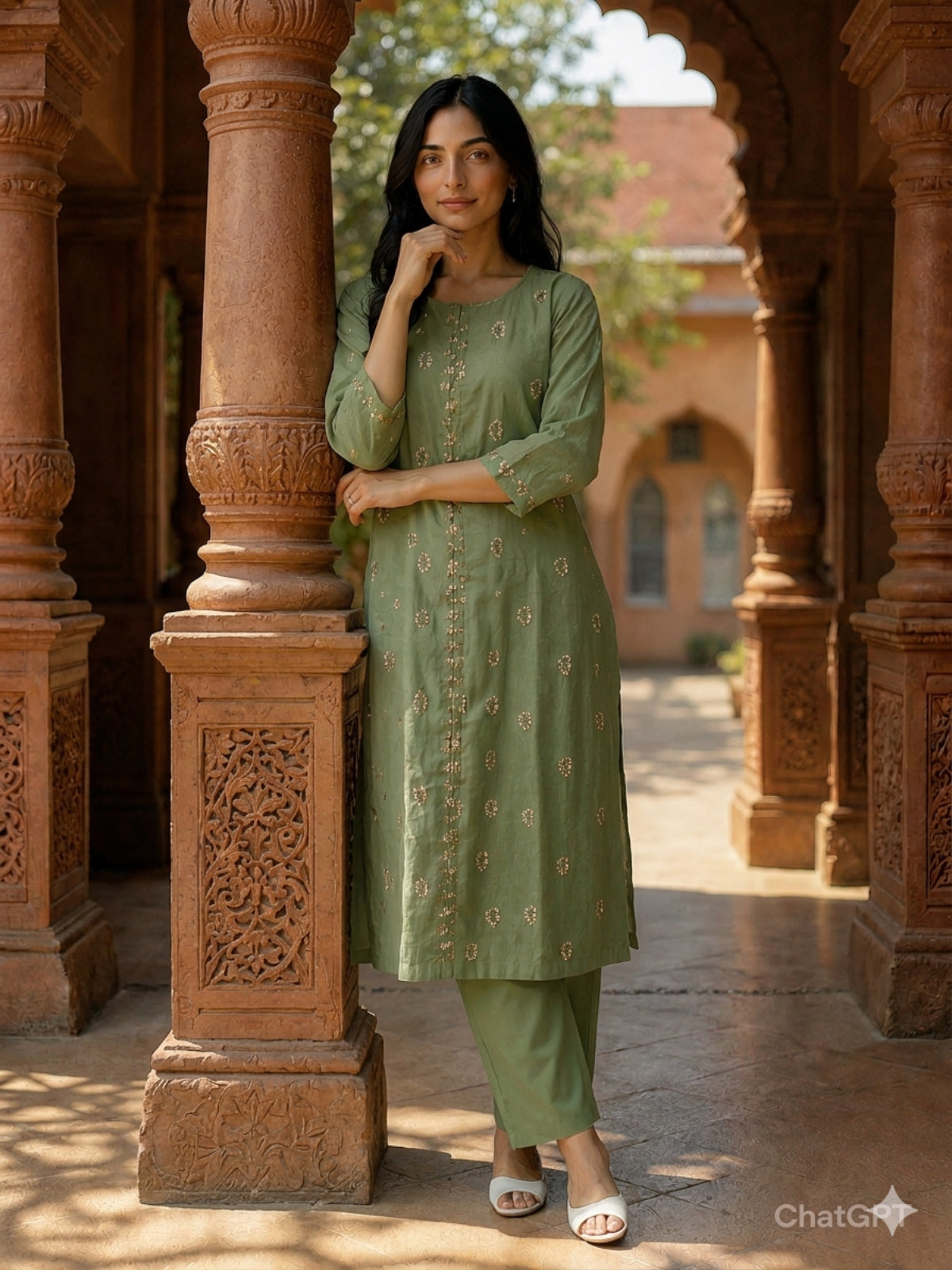Poly Viscose Embroidered Straight Calf Length Kurta With Pant