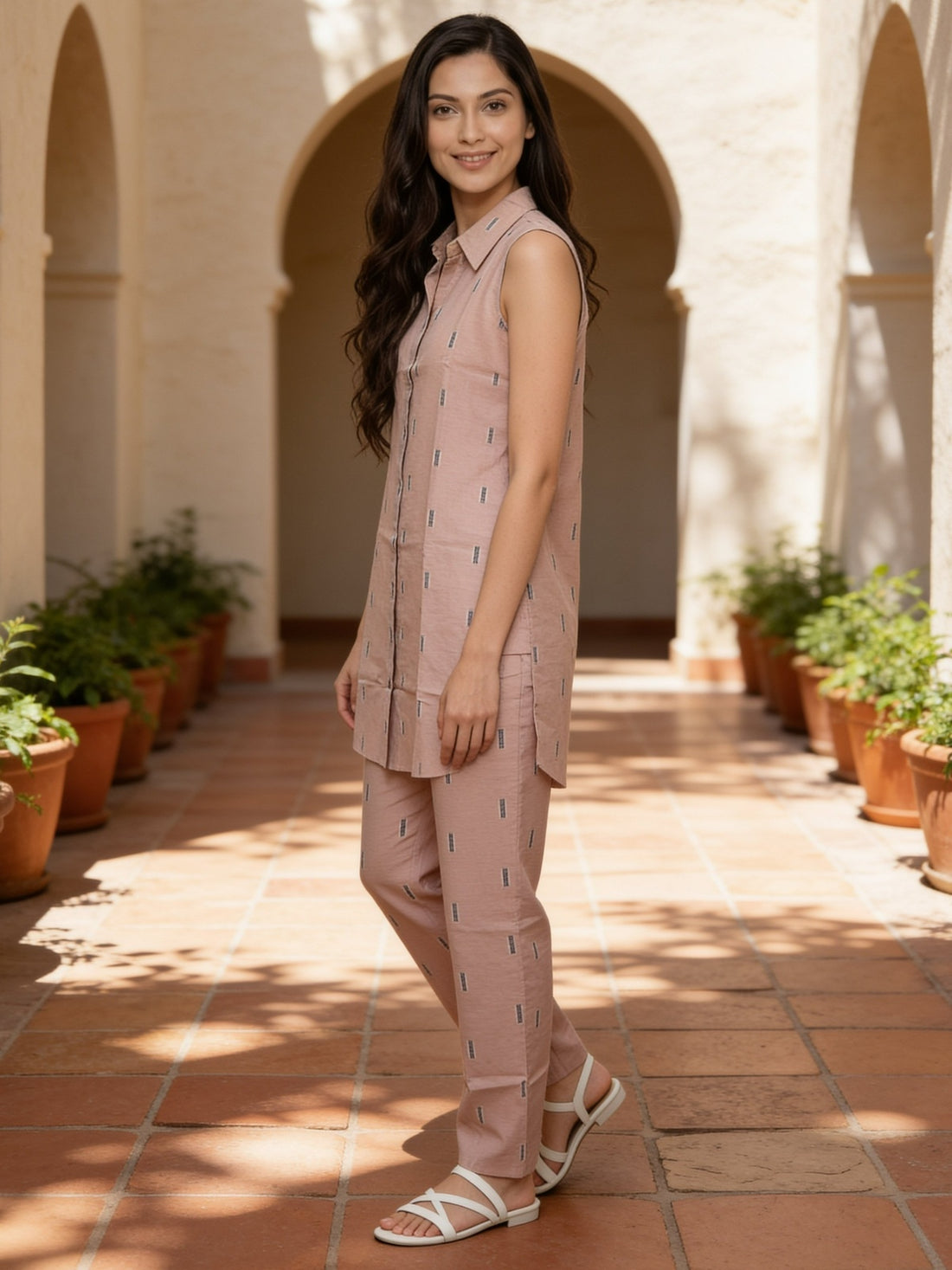 Buy Cotton Printed Straight Co-Ord Set-Beige
