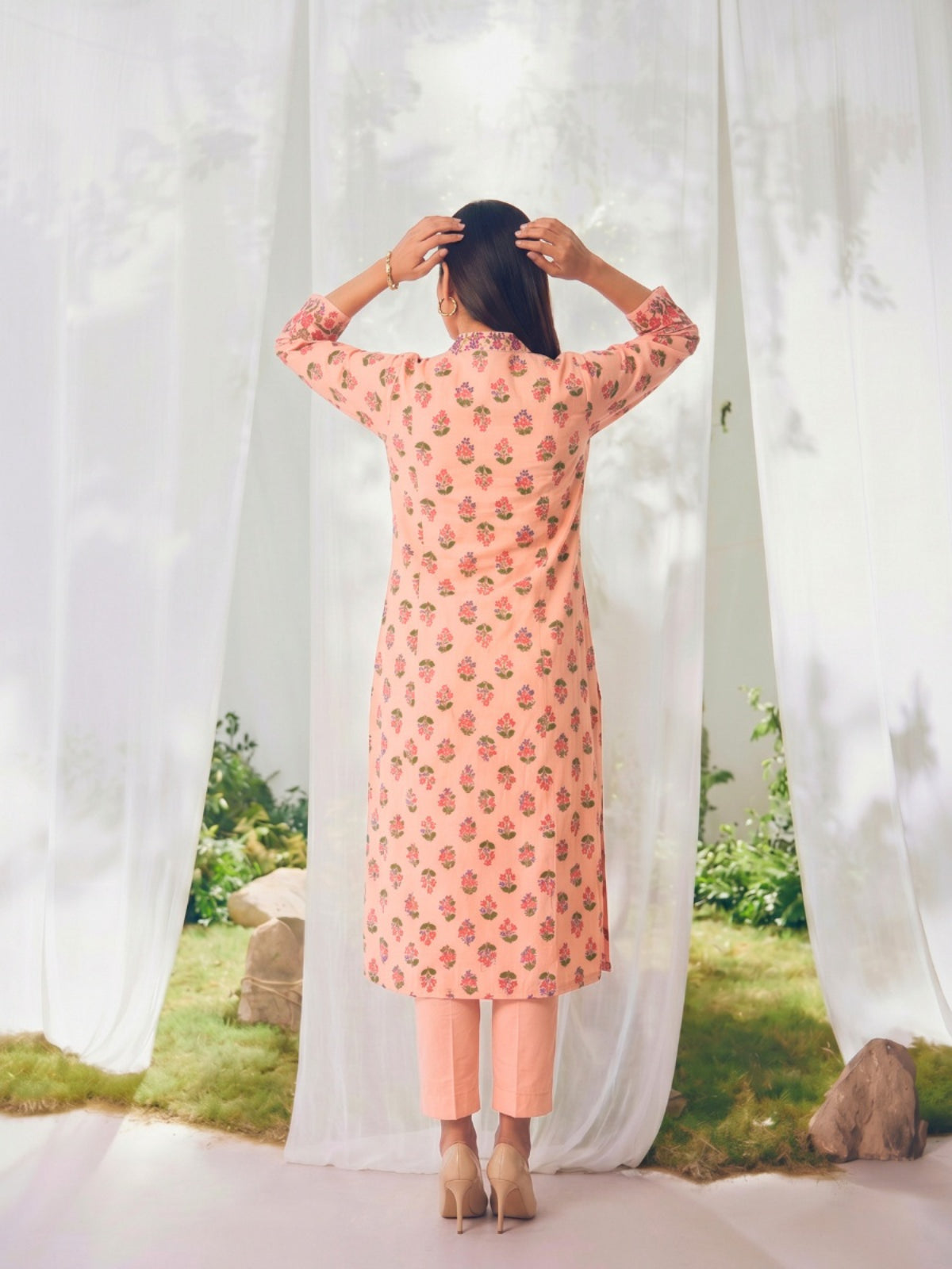 Printed Straight Calf Length Kurta With Pant