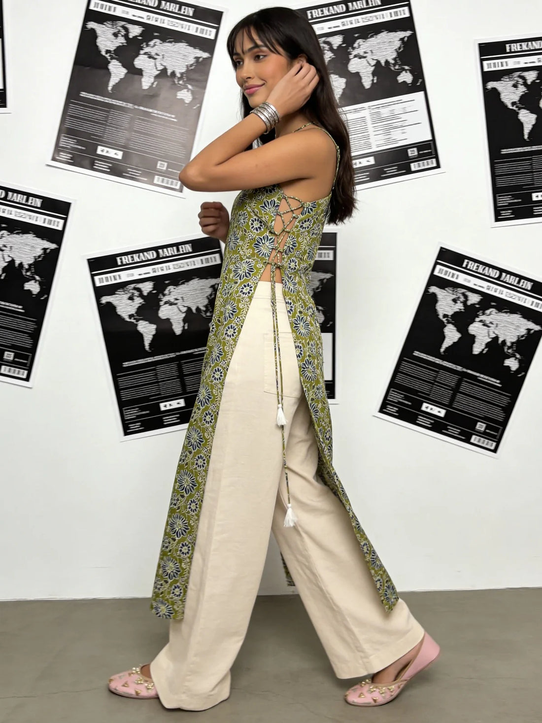 Buy Green Rayon Printed Straight Calf Length Kurti-Olive Green