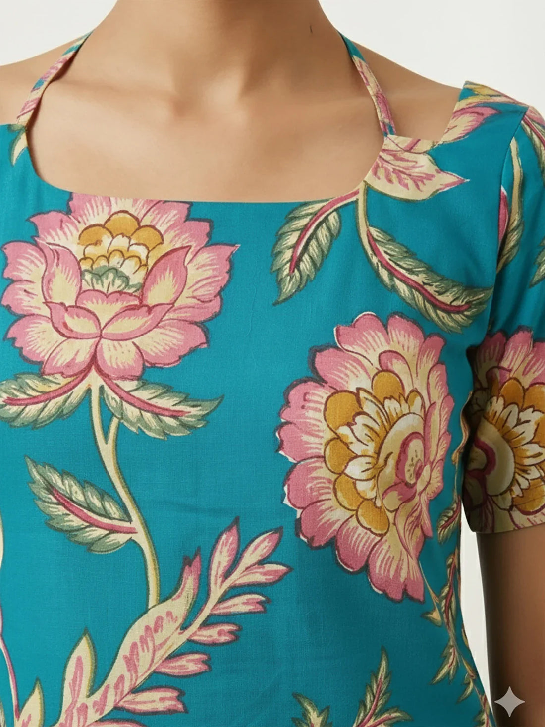 Buy Cotton Cambric Printed Straight Tunic-Turquoise