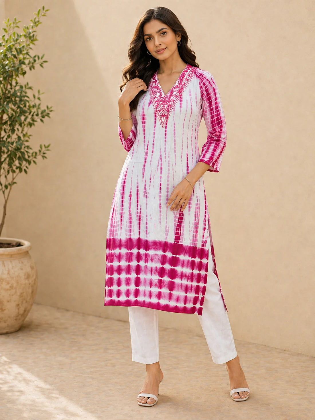 Buy Rayon Embroidered Straight Calf Length Kurta-Magenta