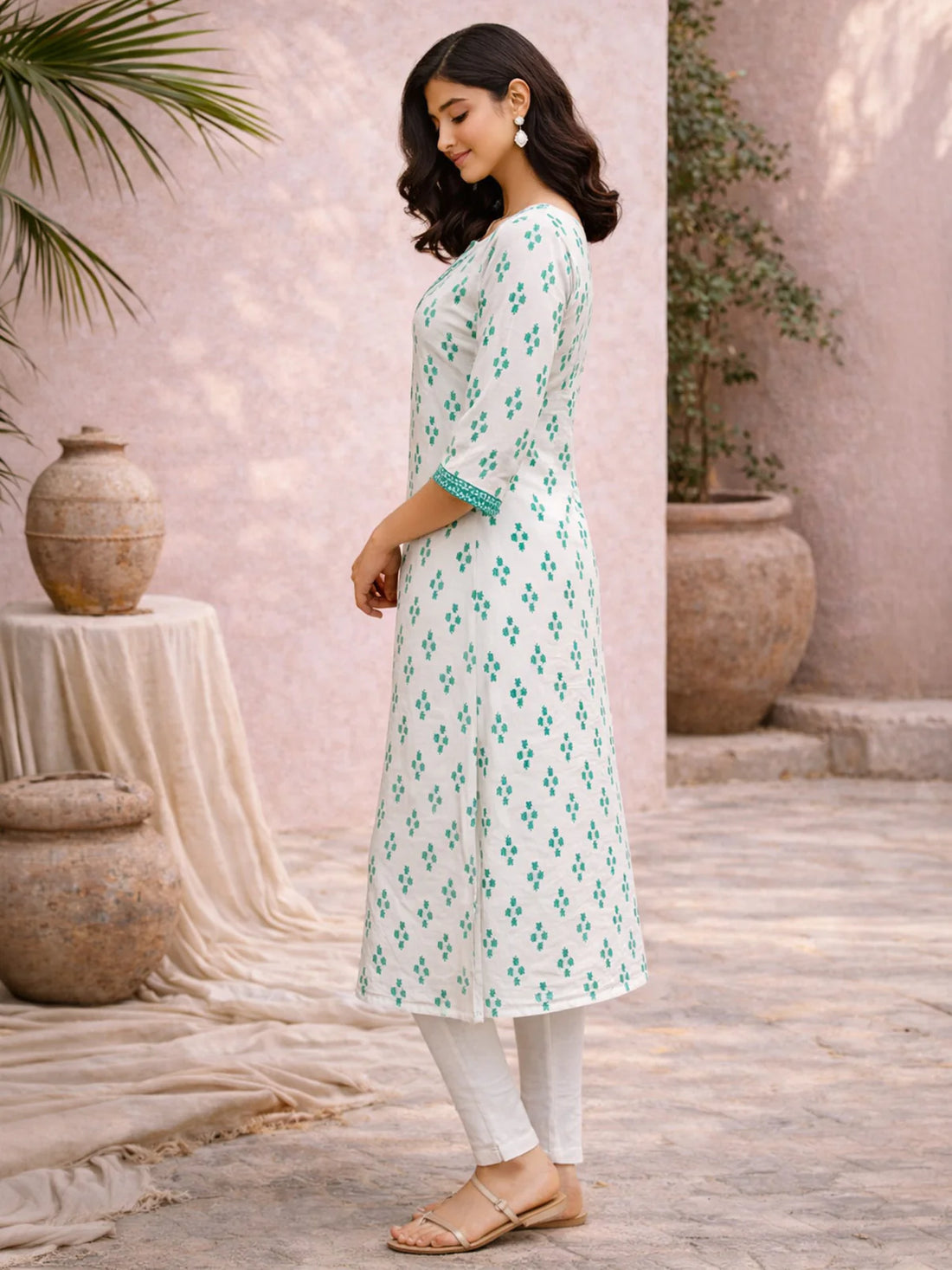 Buy Rayon Printed Straight Knee Length Kurta-Green