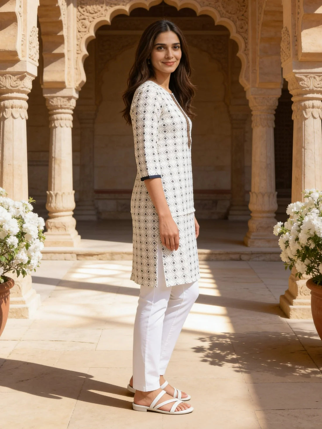 Buy Rayon Printed Straight Knee Length Kurta-Blue