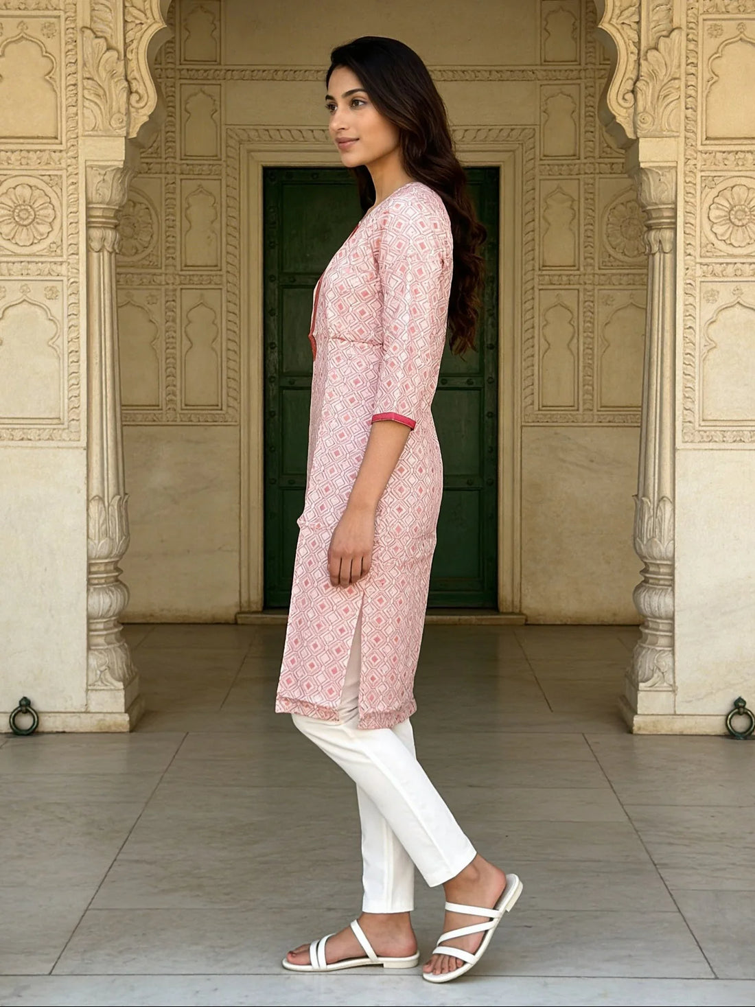 Buy Rayon Printed Straight Knee Length Kurta-Pink