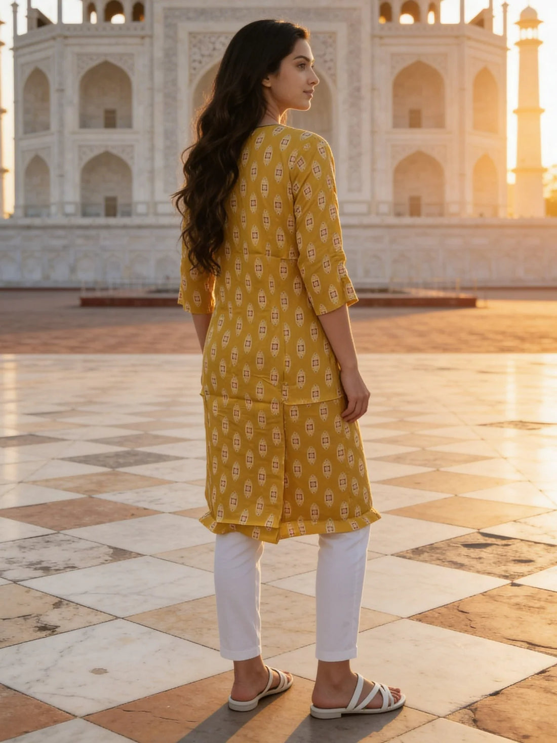 Buy Rayon Printed Straight Knee Length Kurta-Yellow