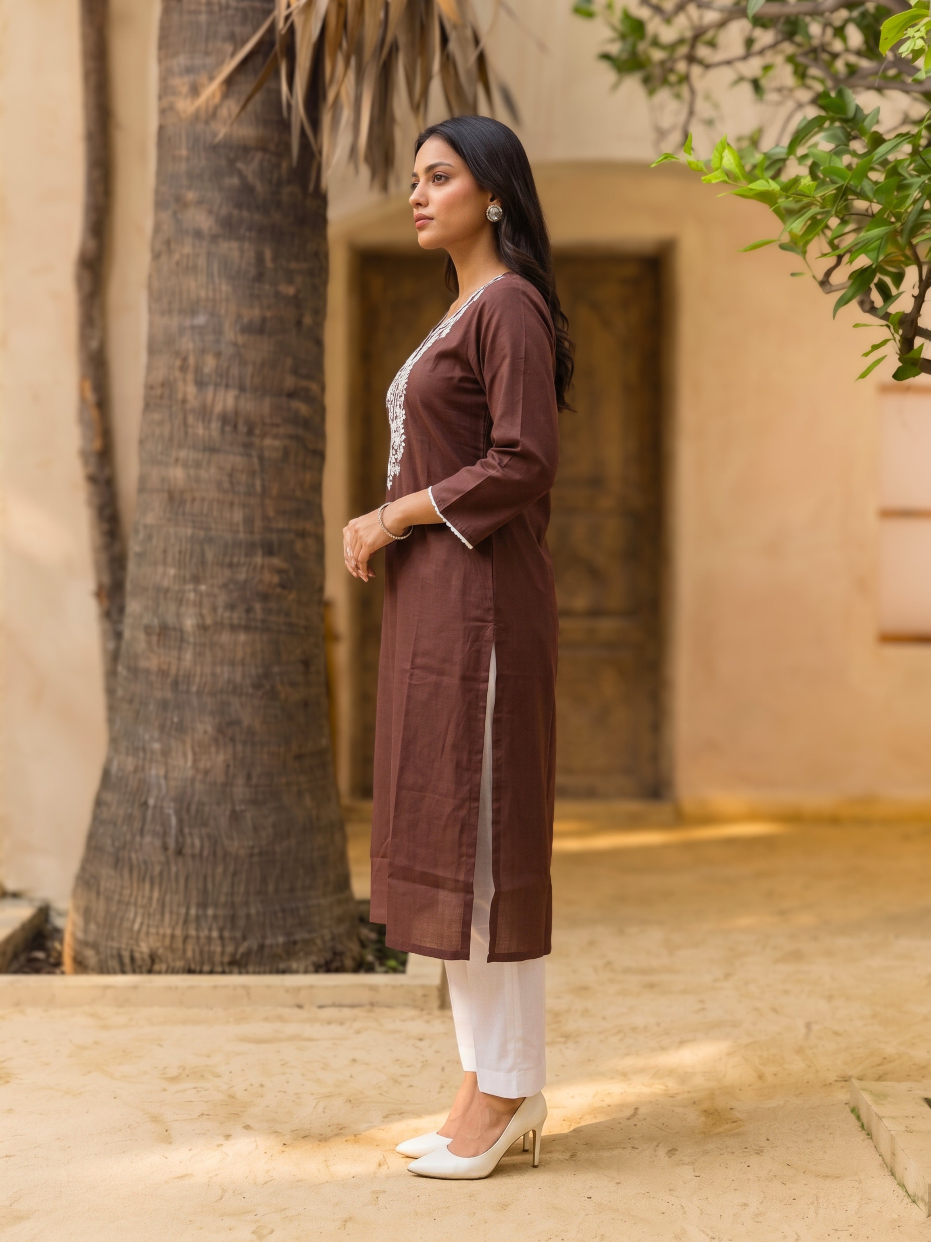 Rayon Embroidered Straight Calf Length Kurta