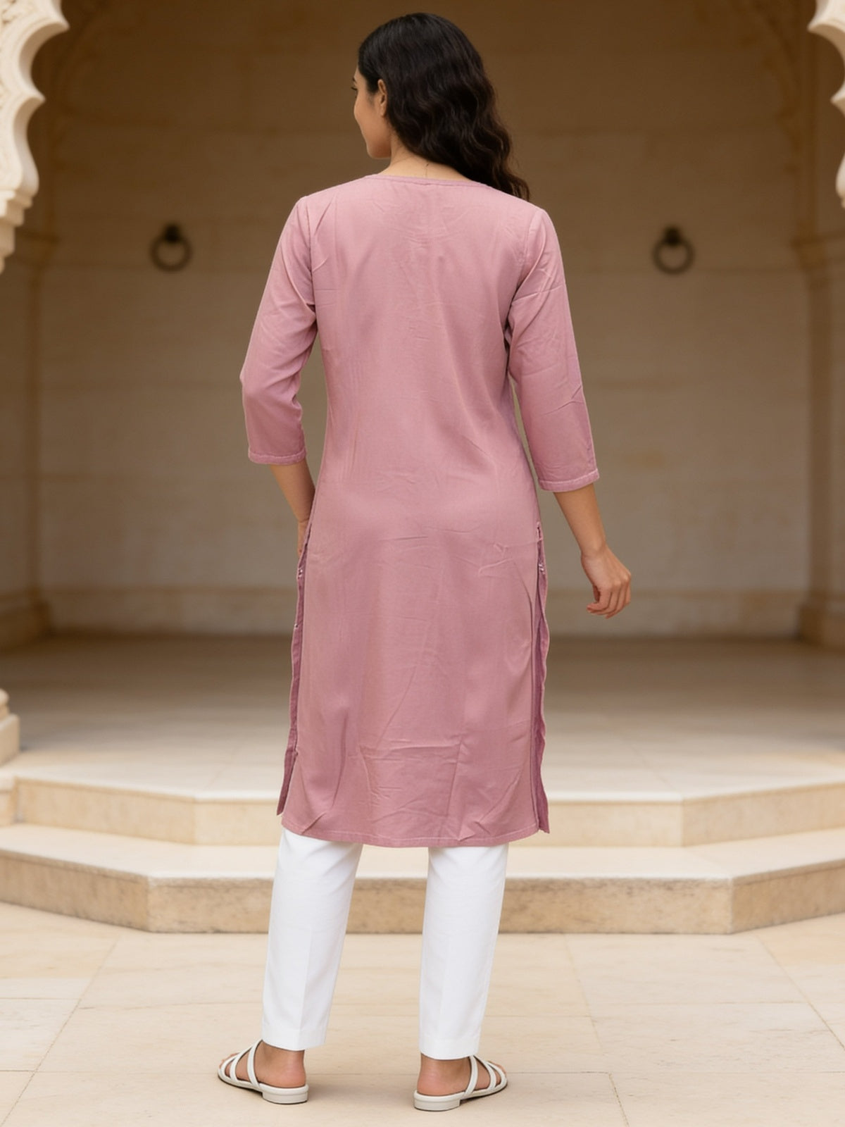 Rayon Printed Straight Knee Length Kurta