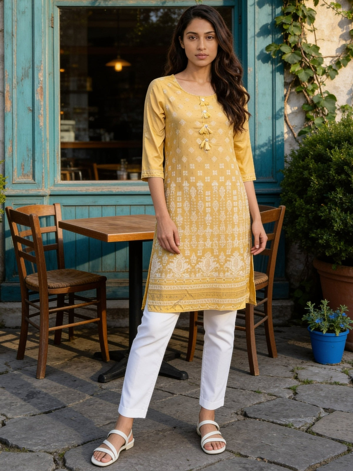 Rayon Printed Straight Knee Length Kurta