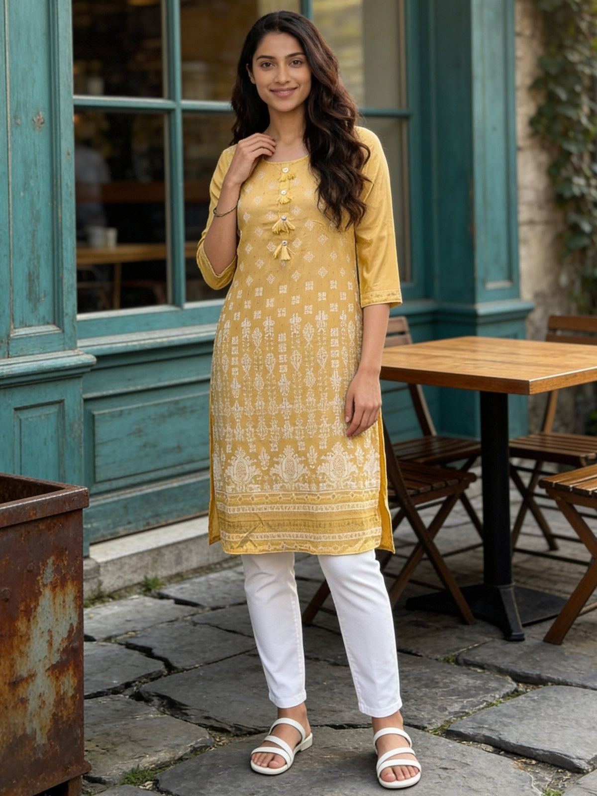 Rayon Printed Straight Knee Length Kurta
