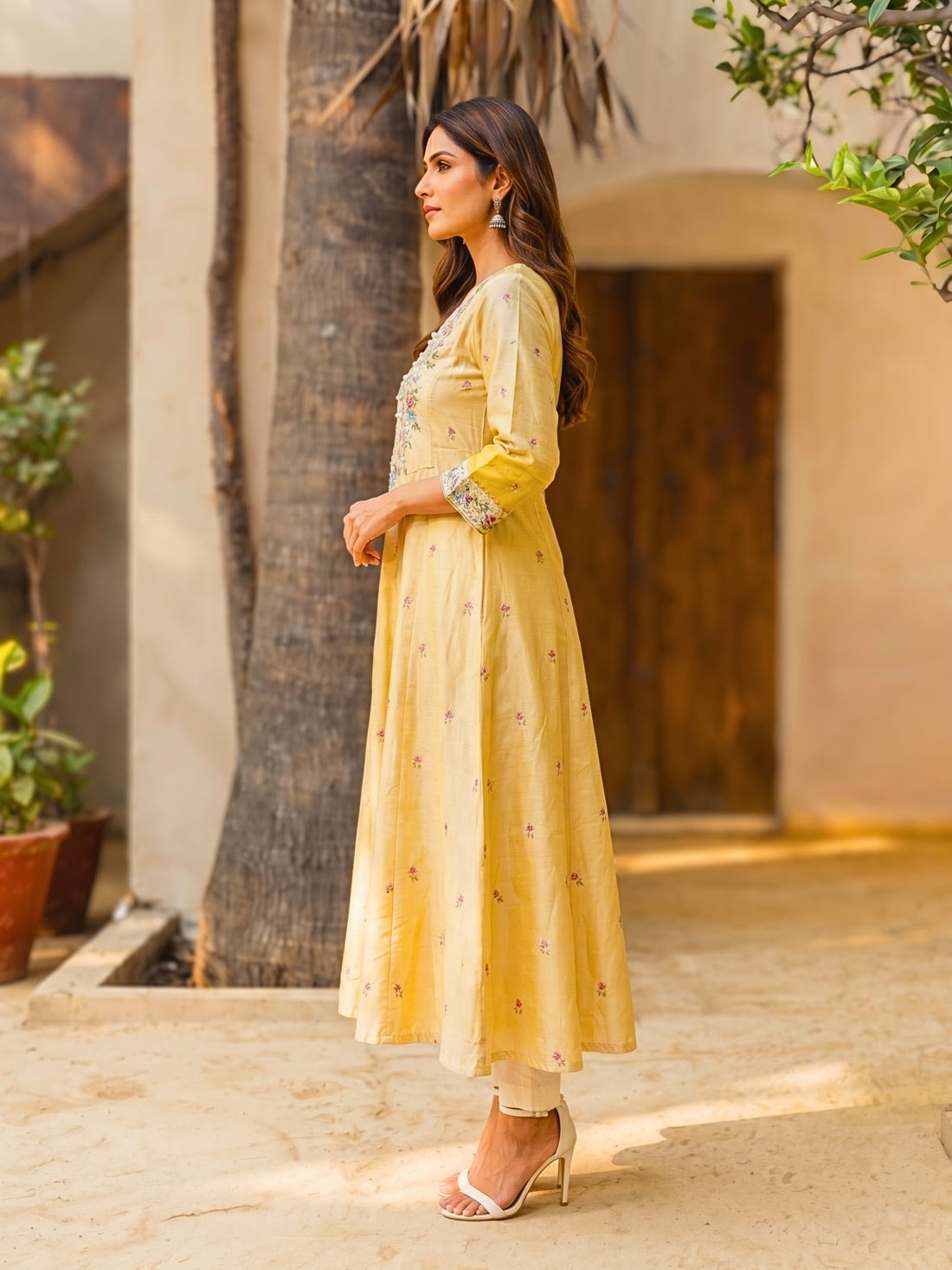 Buy Viscose Embroidered Straight Calf Length Kurta-Lime
