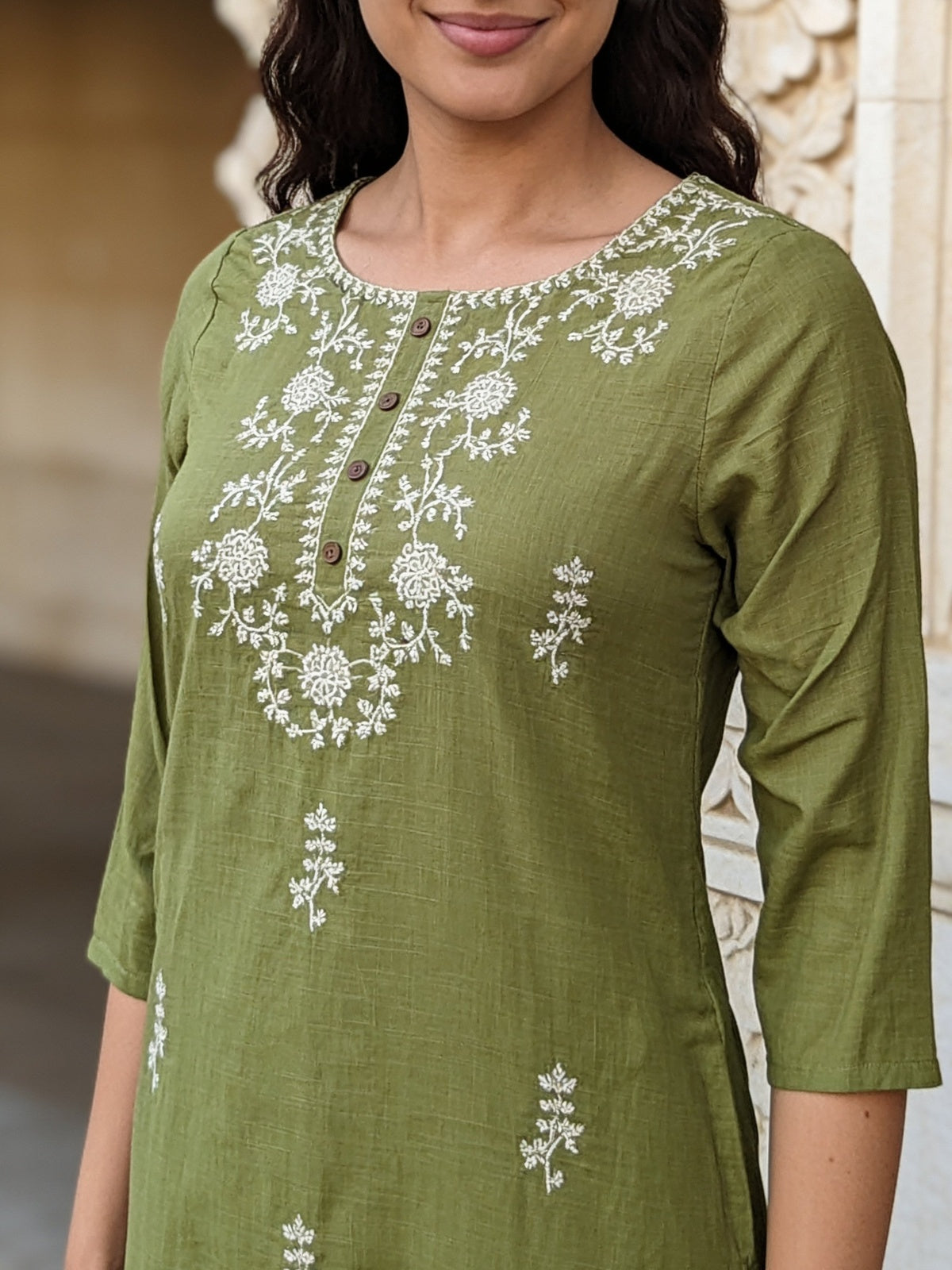 Cotton Embroidered Straight Calf Length Kurta