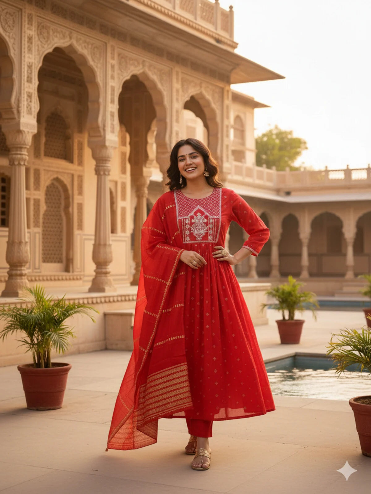 Cotton Embellished Anarkali Calf Length Salwar Suit