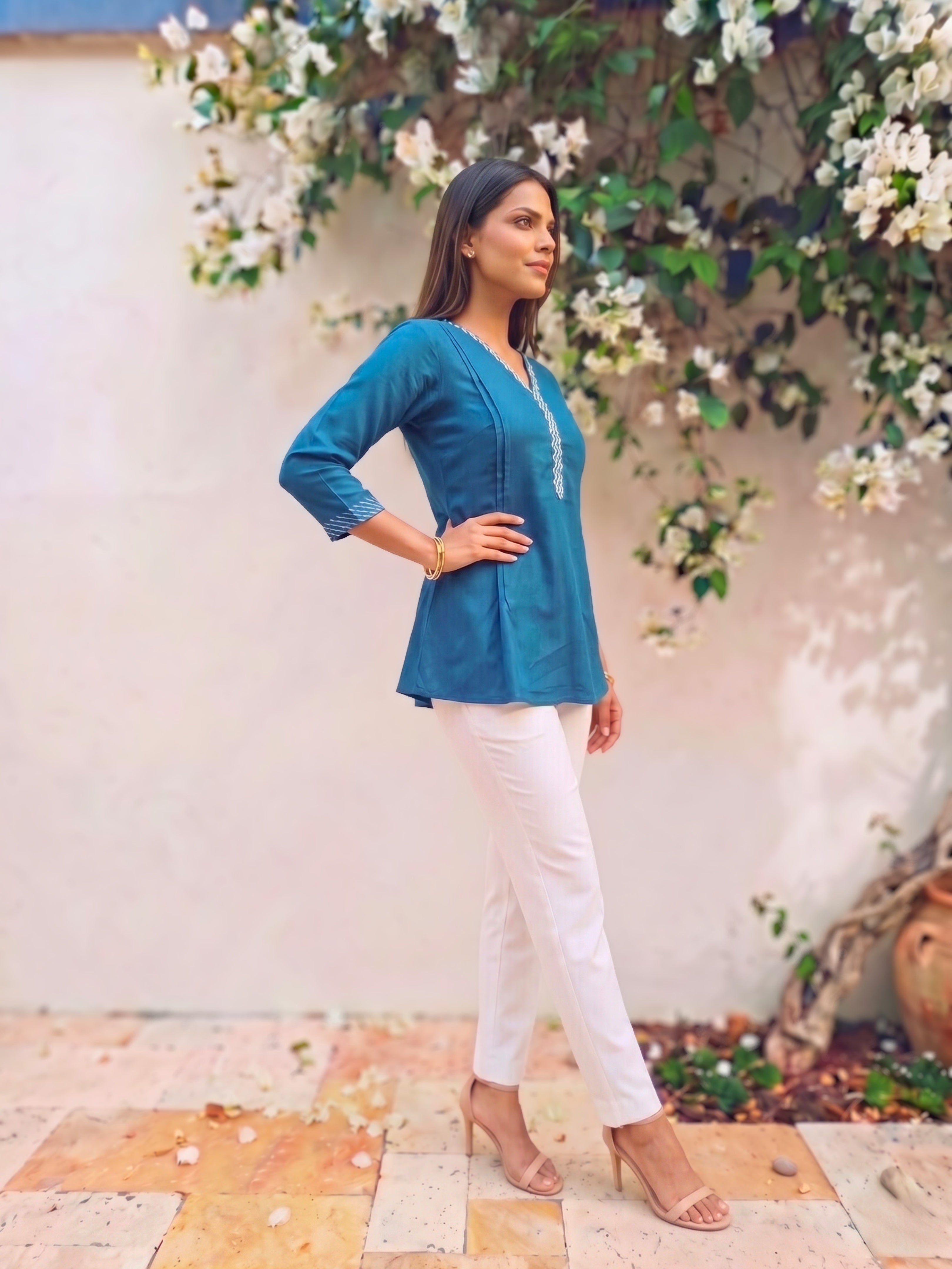 Rayon Embroidered Straight Short Length Short Kurta