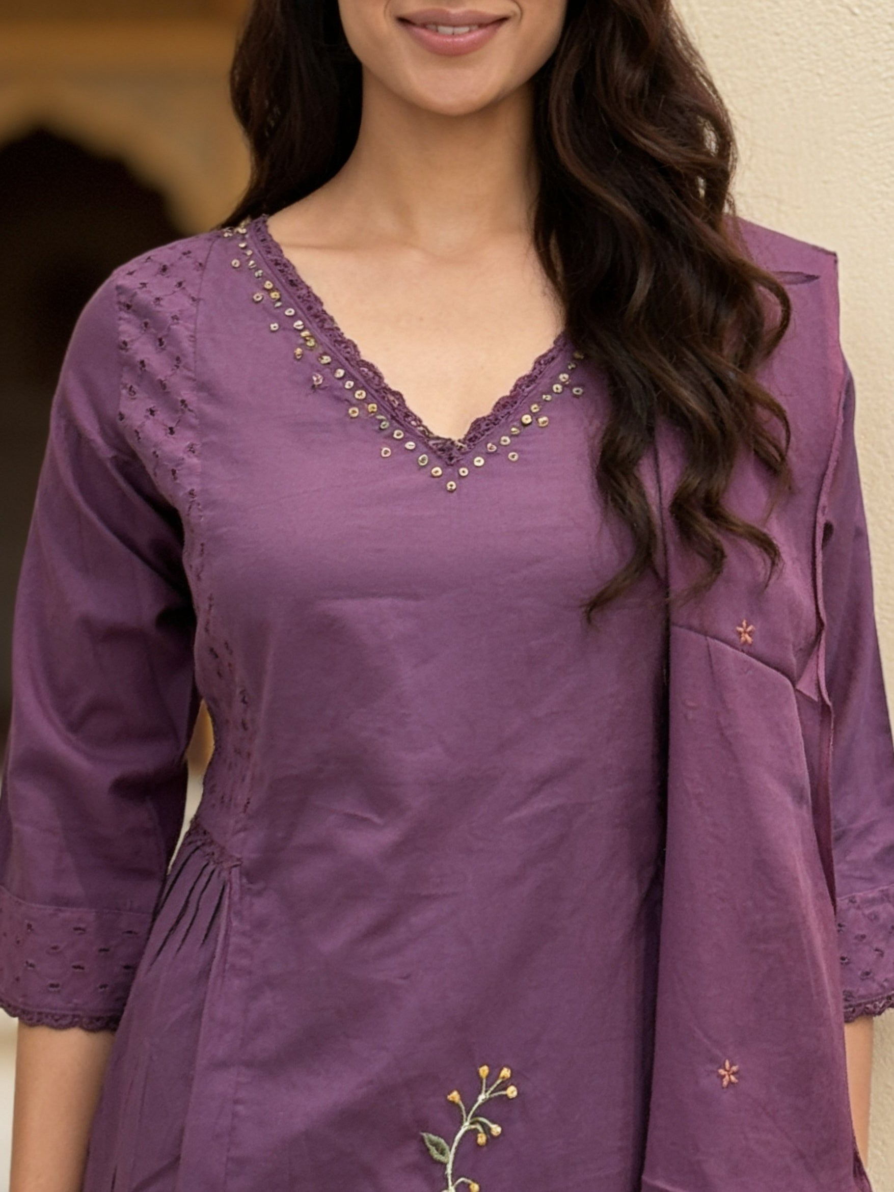 Cotton Embroidered Straight Calf Length Kurta With Pant and Dupatta