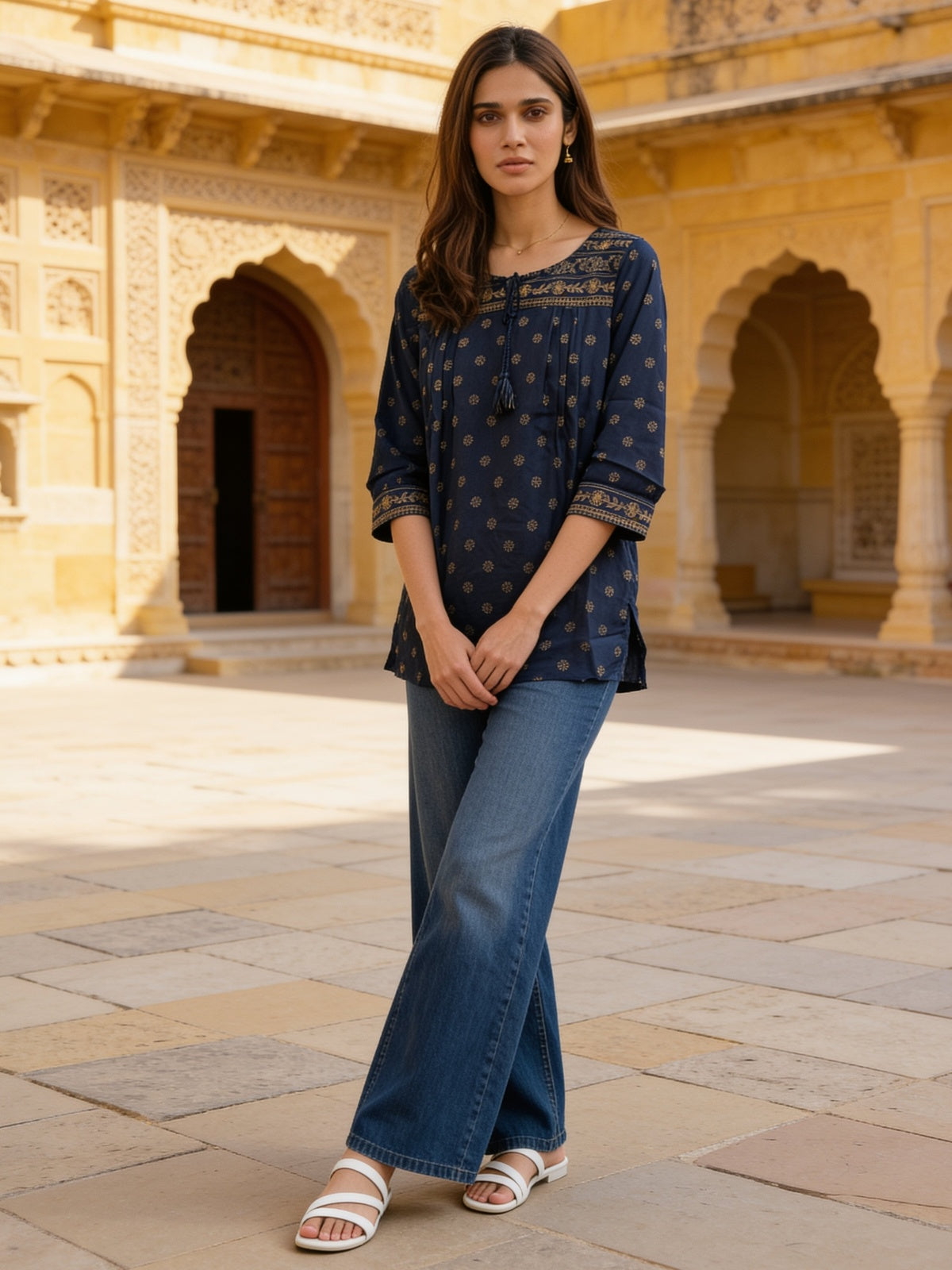 Rayon Printed A-Line Short Length Short Kurta