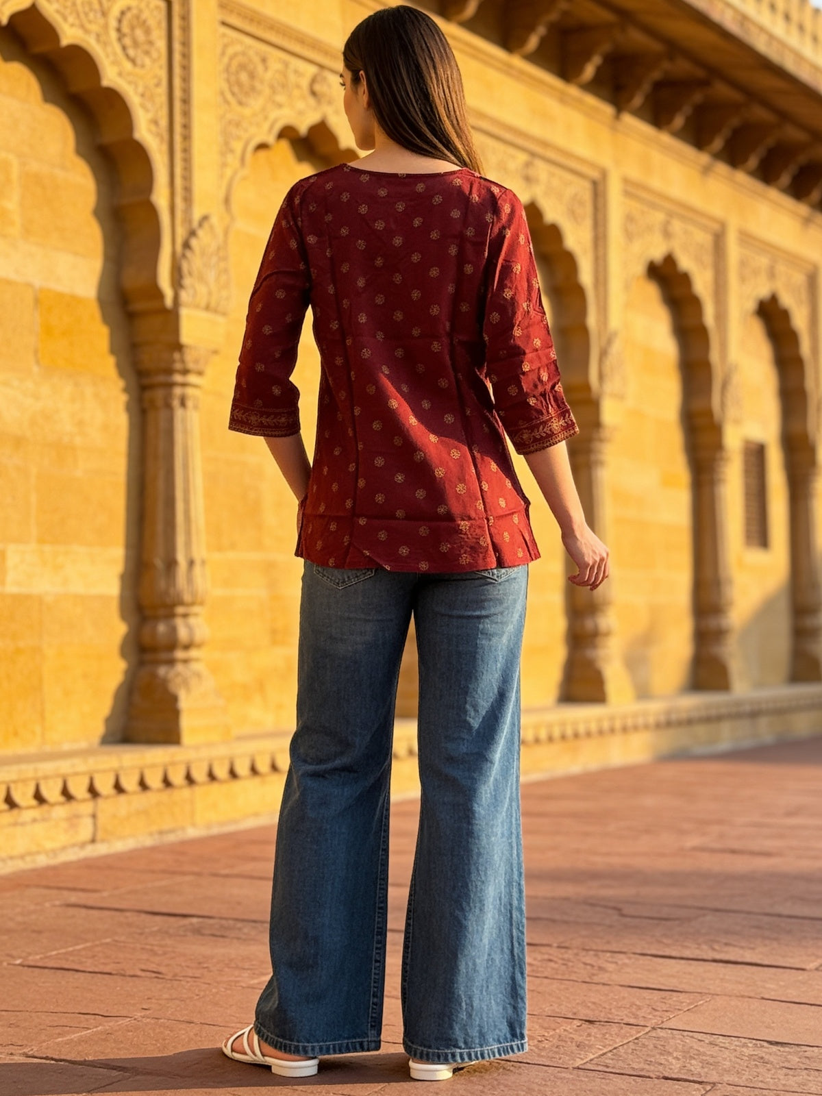 Rayon Printed A-Line Short Length Short Kurta