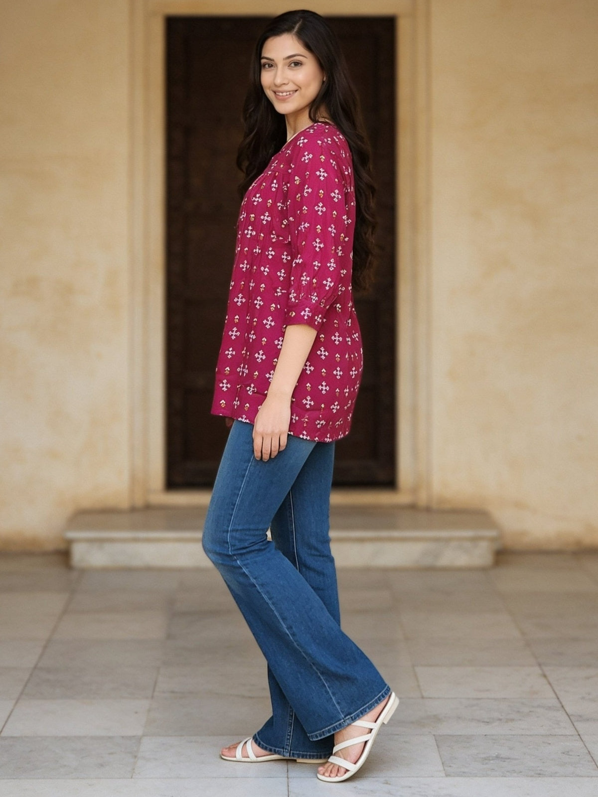 Rayon Printed A-Line Short Length Short Kurta