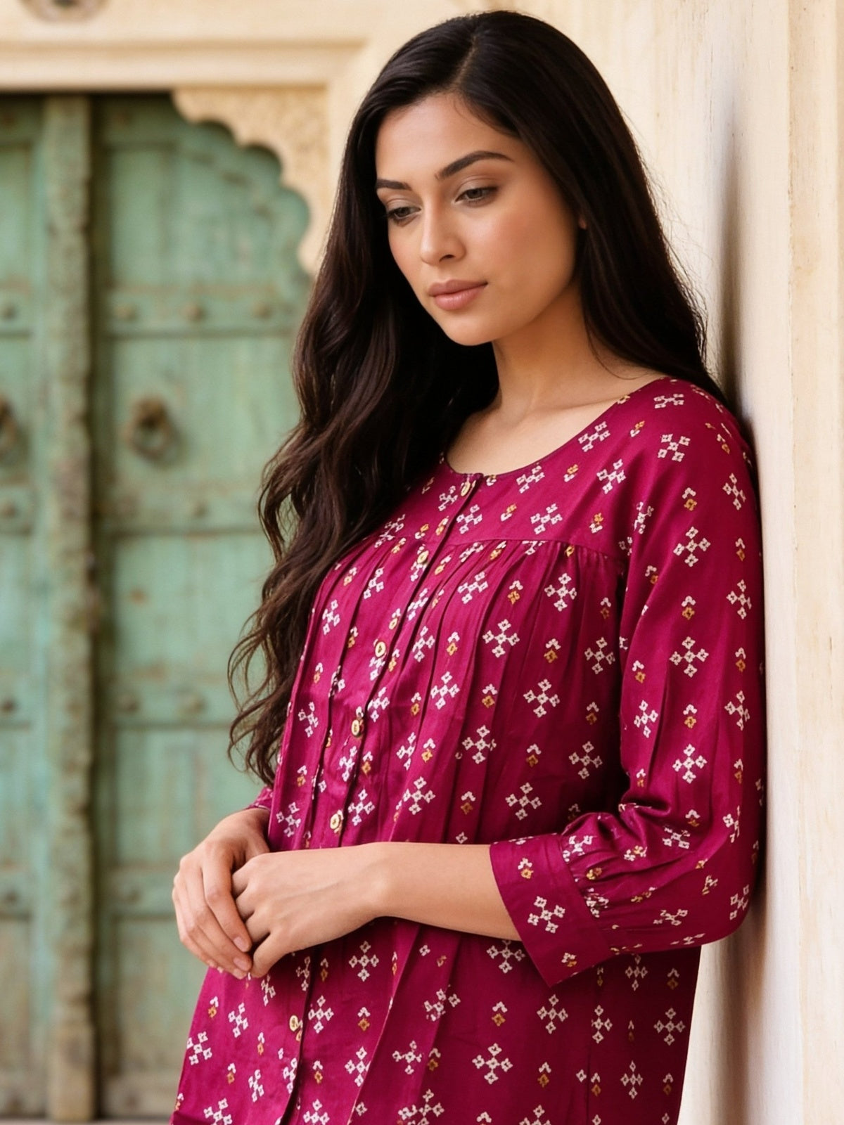 Rayon Printed A-Line Short Length Short Kurta